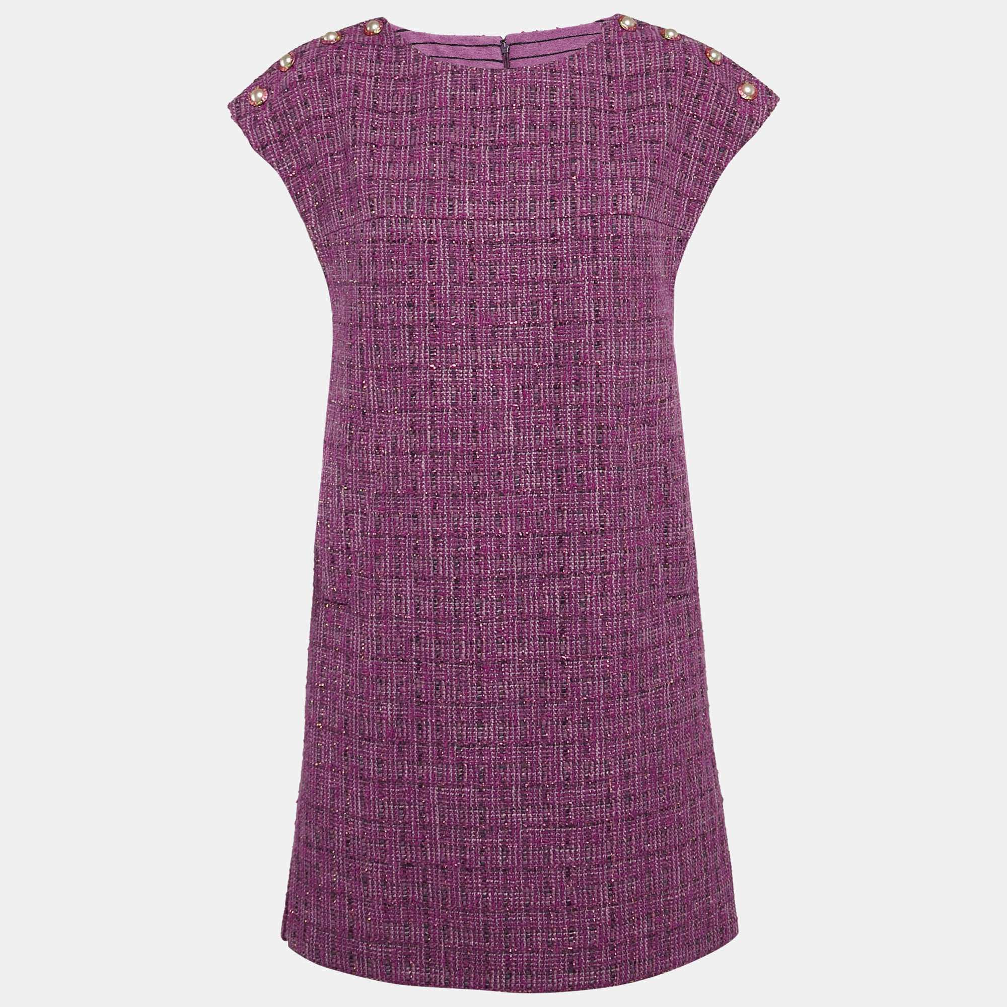 Pre Owned Chanel Purple Fantasy Tweed Mini Tunic Dress M