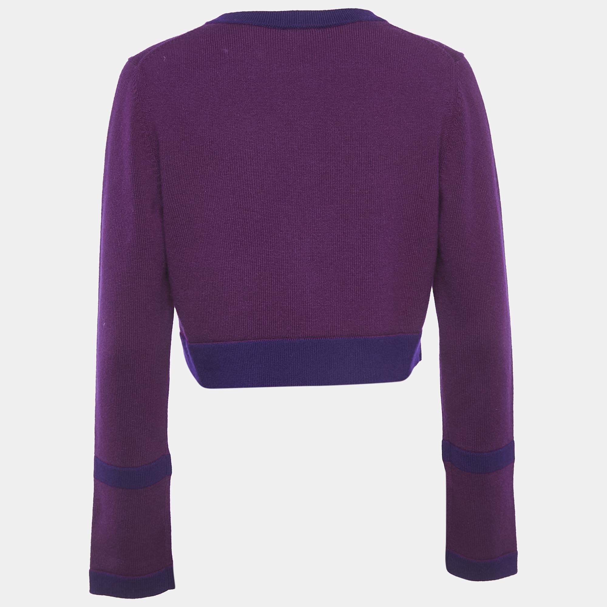 مملوكة مسبقًا Chanel Purple Cashmere Button Front Cardigan L