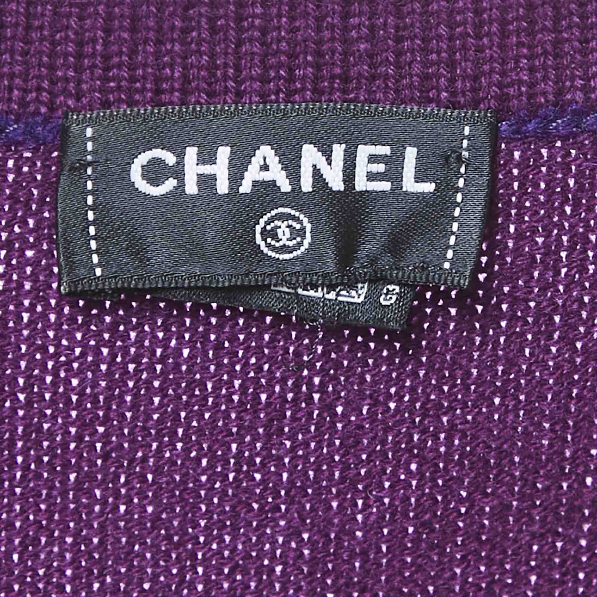 مملوكة مسبقًا Chanel Purple Cashmere Button Front Cardigan L