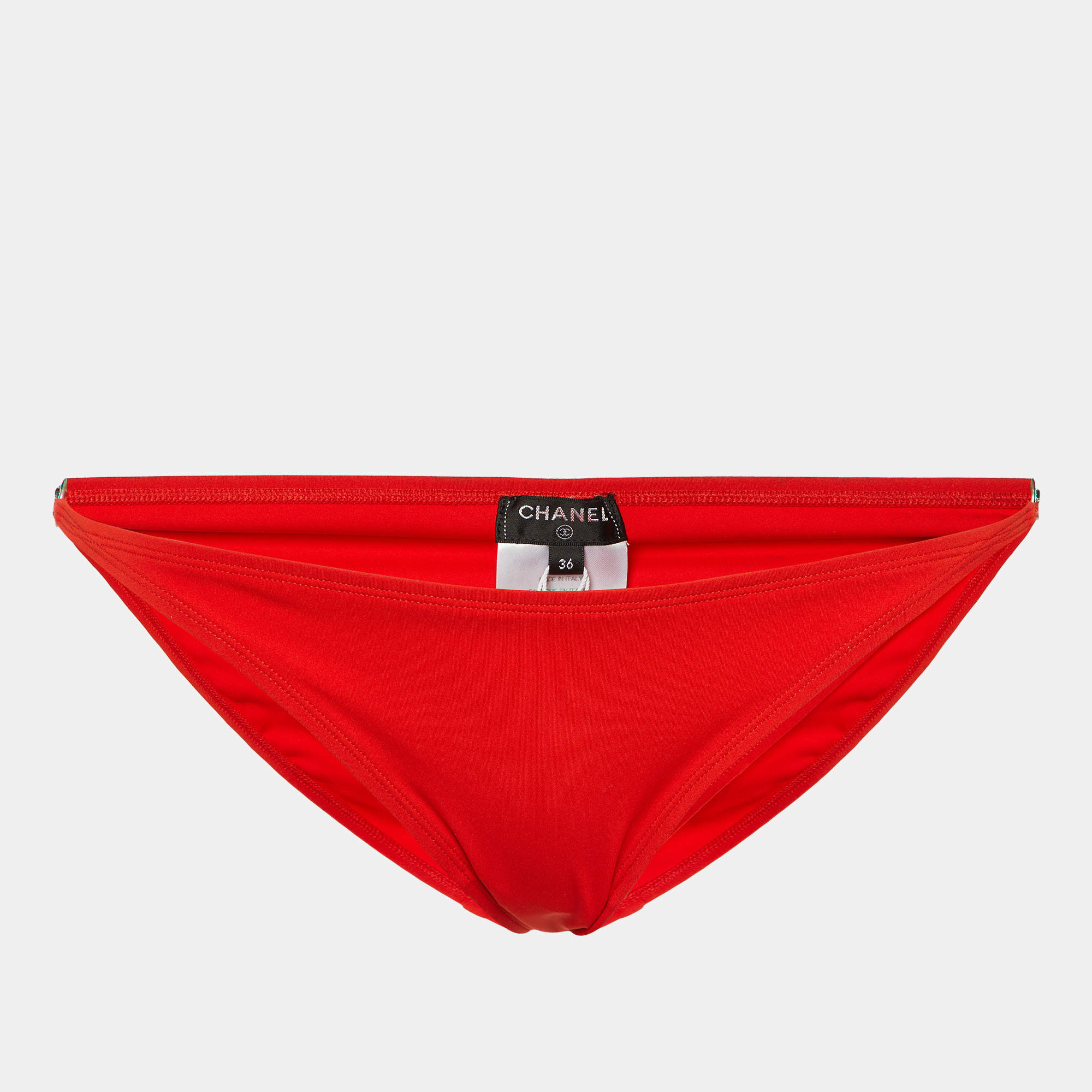 Chanel Red Jersey CC Embellished Bikini Bottom S