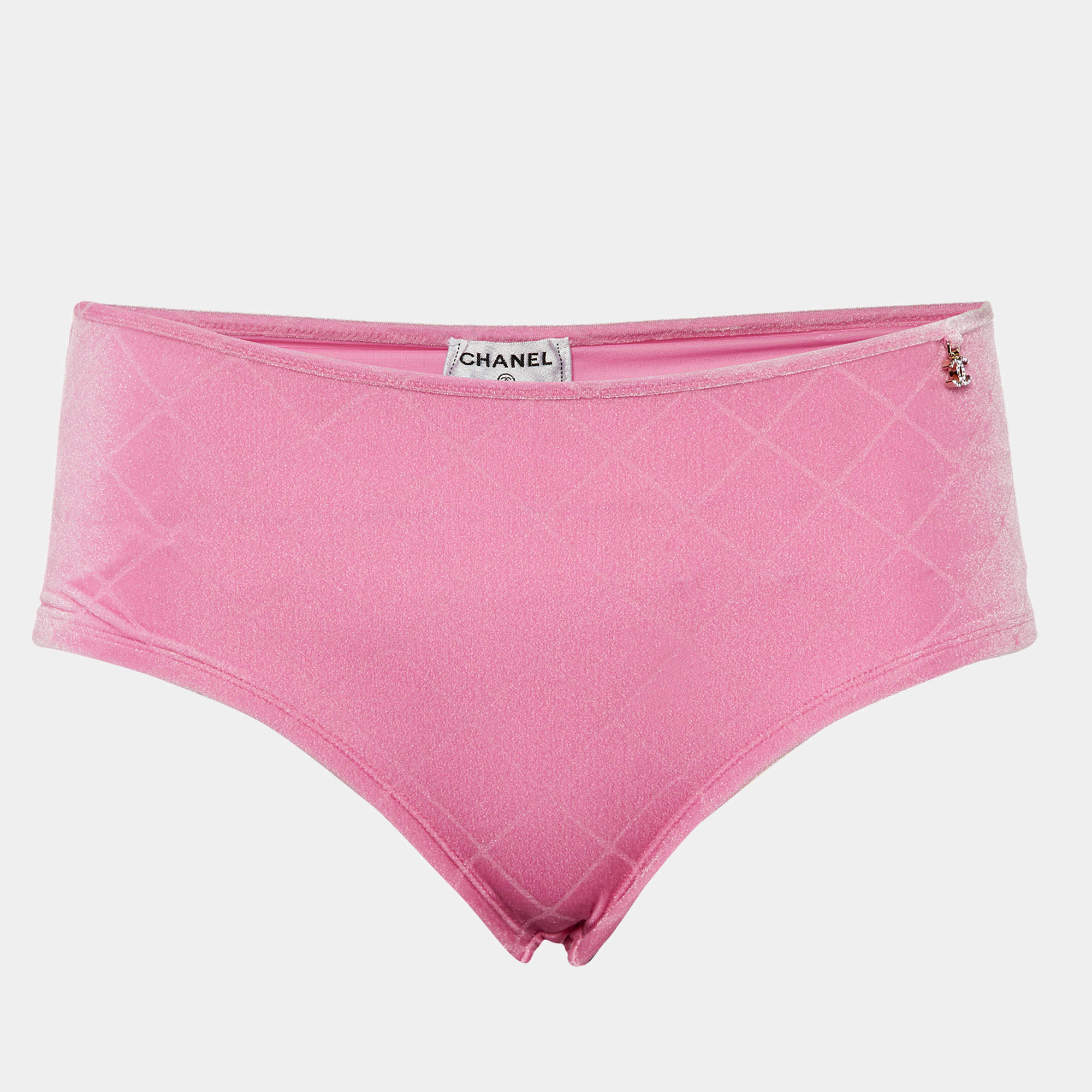 Chanel Pink Logo Detail Velvet Bikini Bottom M