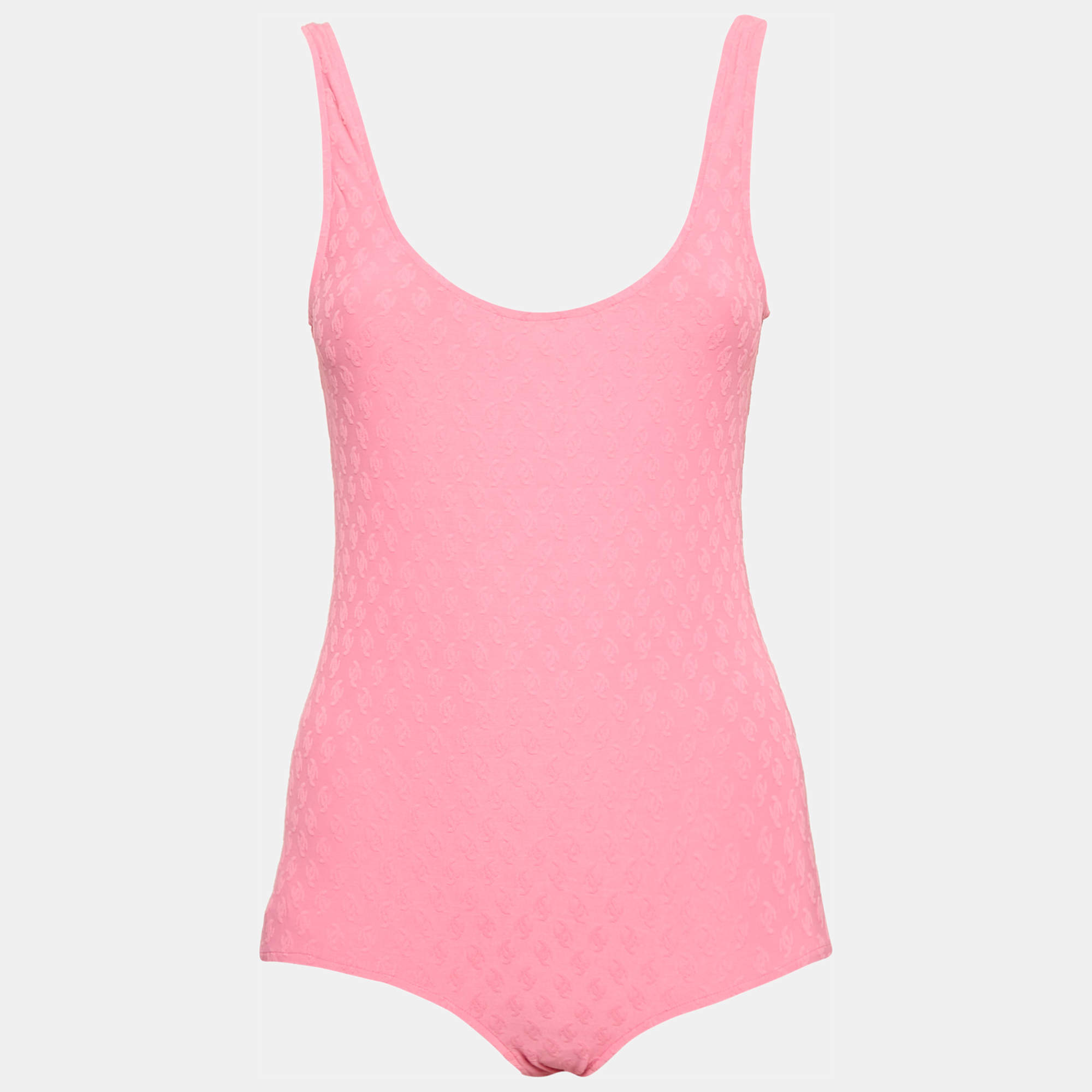Chanel Pink Logo Jacquard Knit Swimwear S