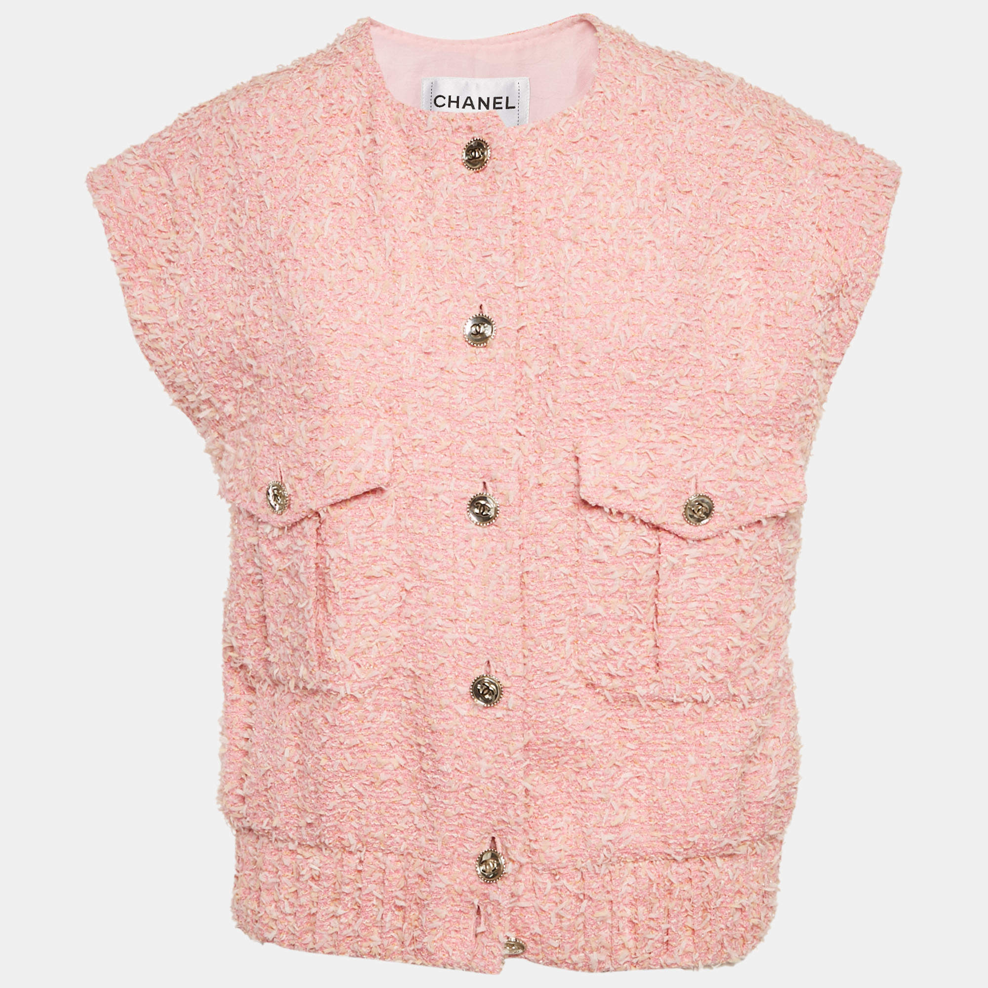 Pre Owned سترة تشانيل تويد وردية مقاس وسط (ميديوم)