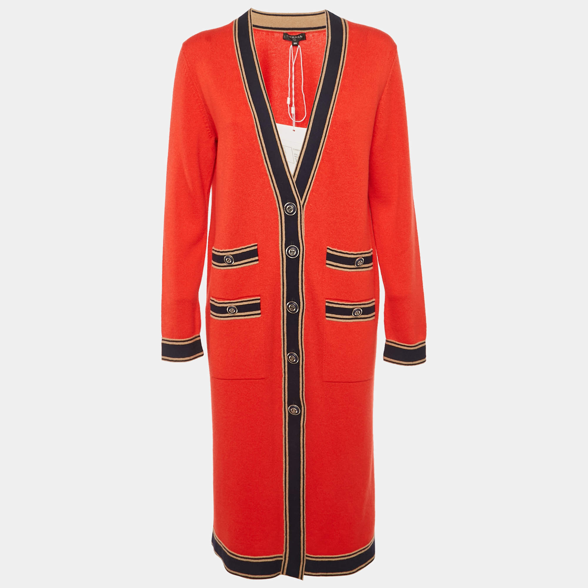 مملوكة مسبقًا Chanel Red Cashmere Knit Long Cardigan M