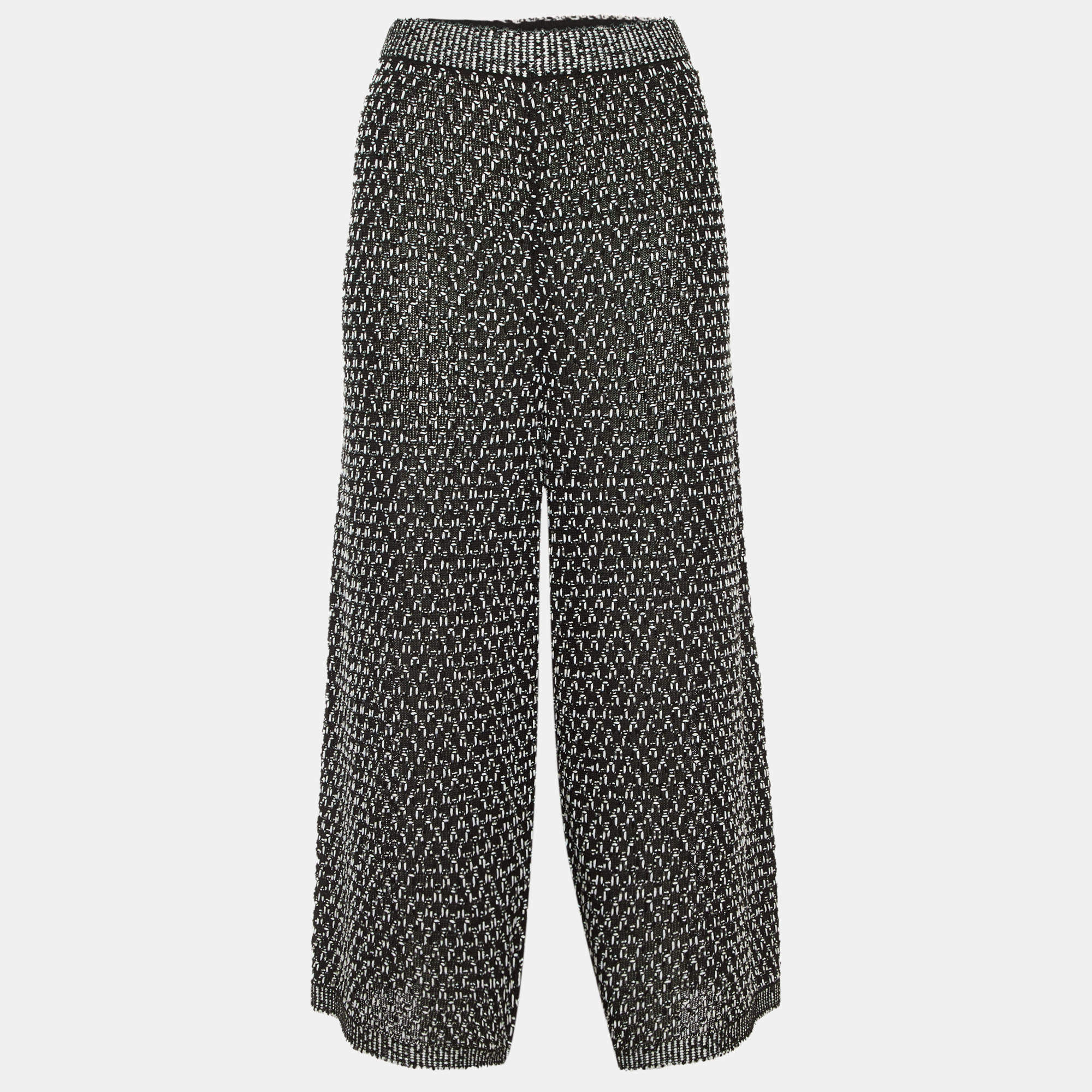 Pre Owned Chanel Black Textured Silk & Cotton Knit Culottes XL