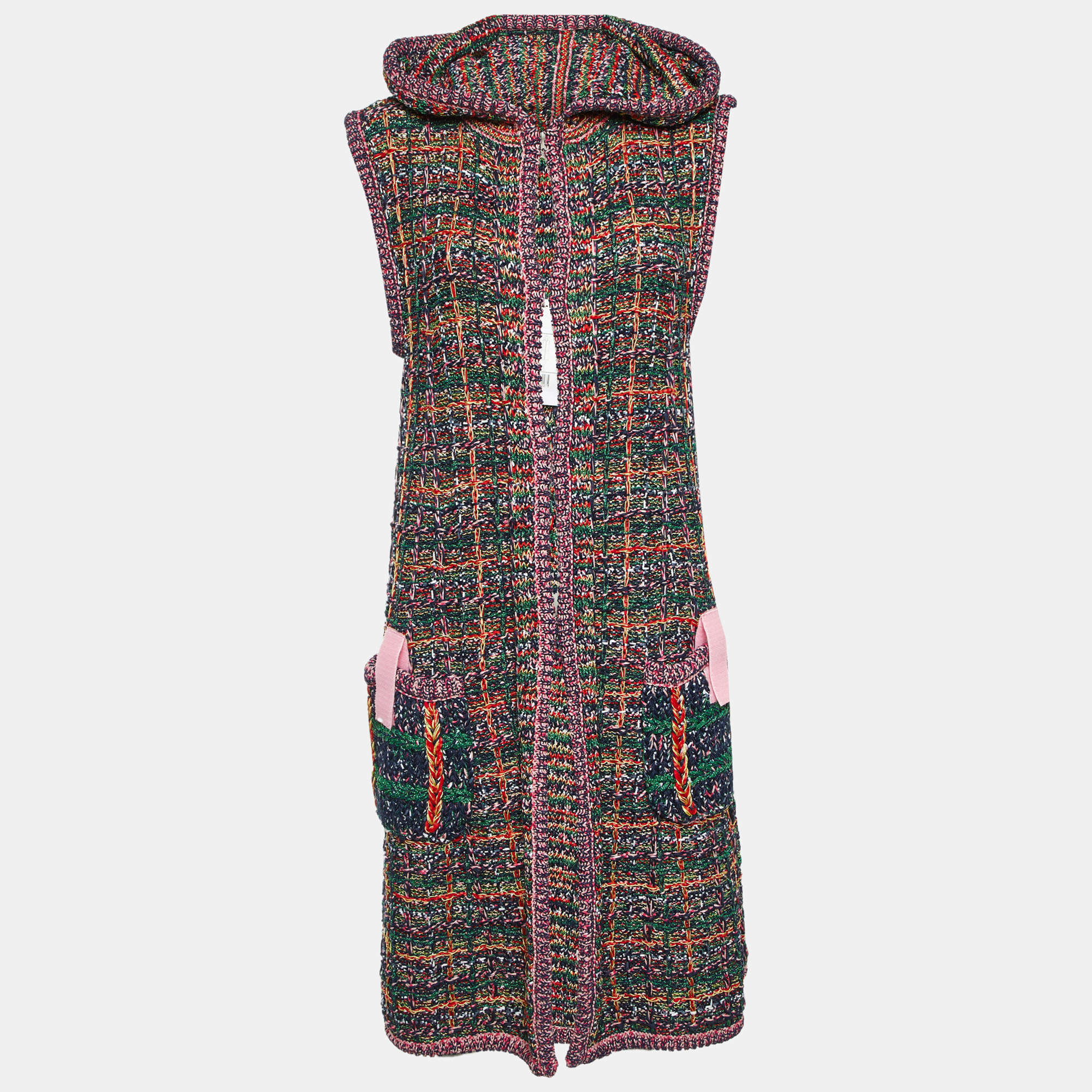 Pre Owned Chanel Multicolor Lurex Knit Hooded Cardigan M