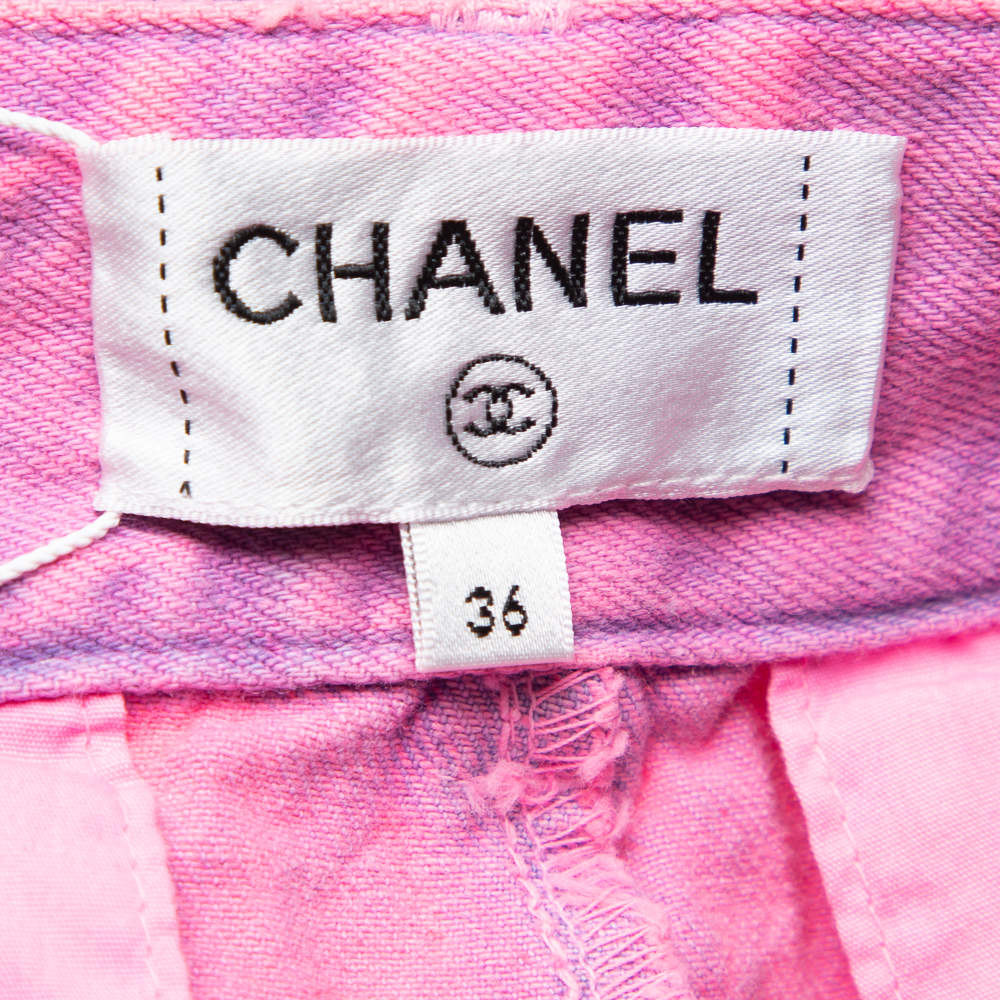 Chanel Neon Pink Denim High Waisted Wide Leg Jeans S Chanel