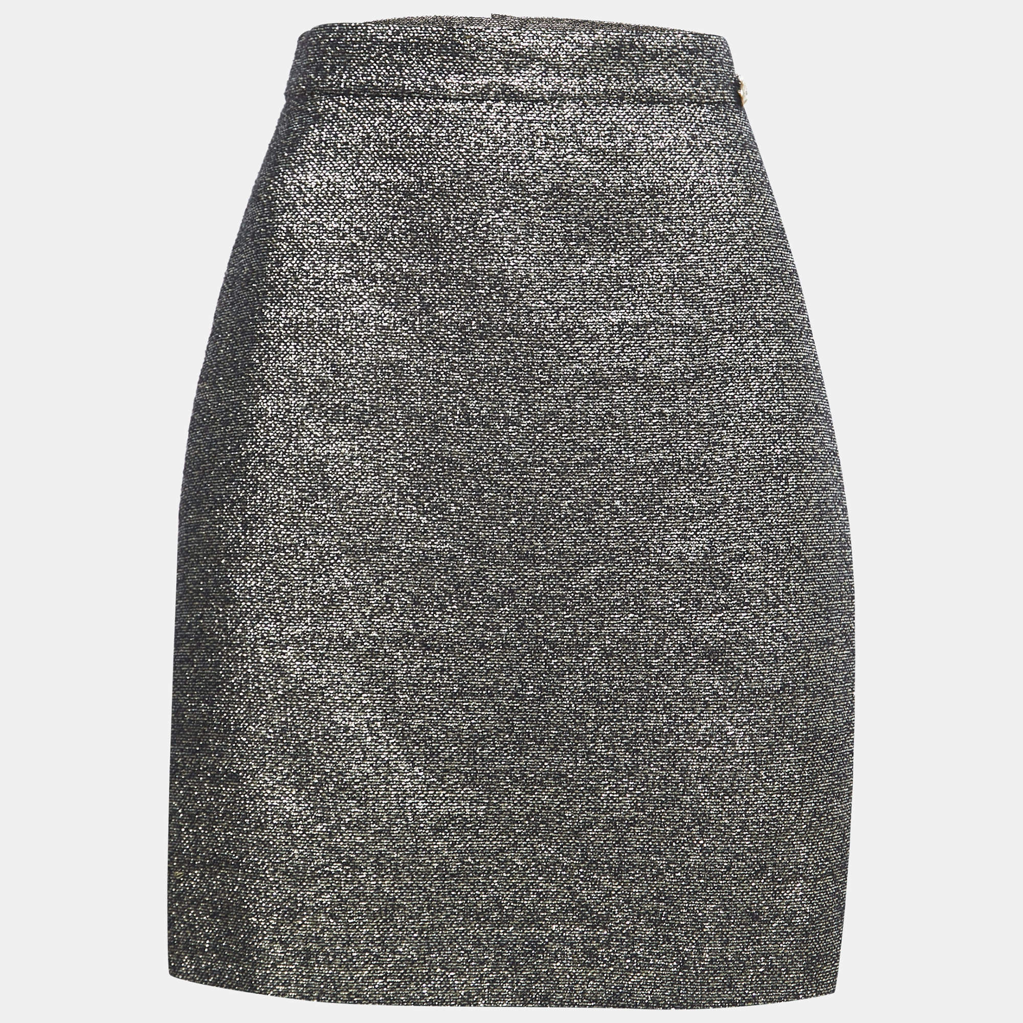 Chanel Gold Metallic Tweed A-Line Knee-Length Skirt L