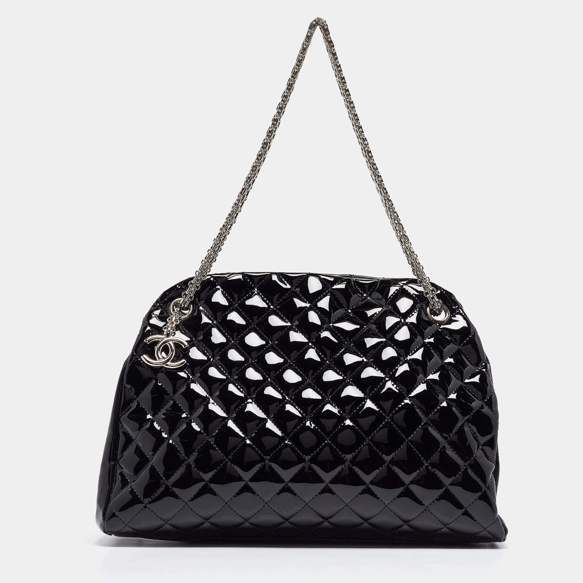 Pre Owned Chanel Black Quilted Patent Leather Large Just Mademoiselle Bowler Bag