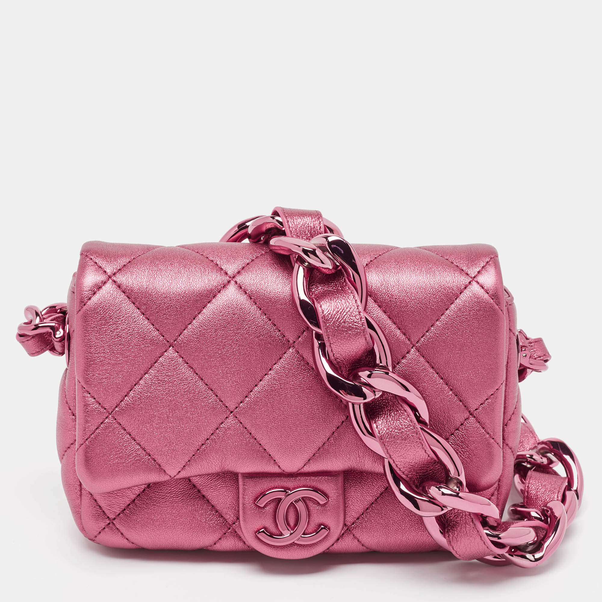 Chanel Metallic Pink Quilted Leather Mini Flap Bag