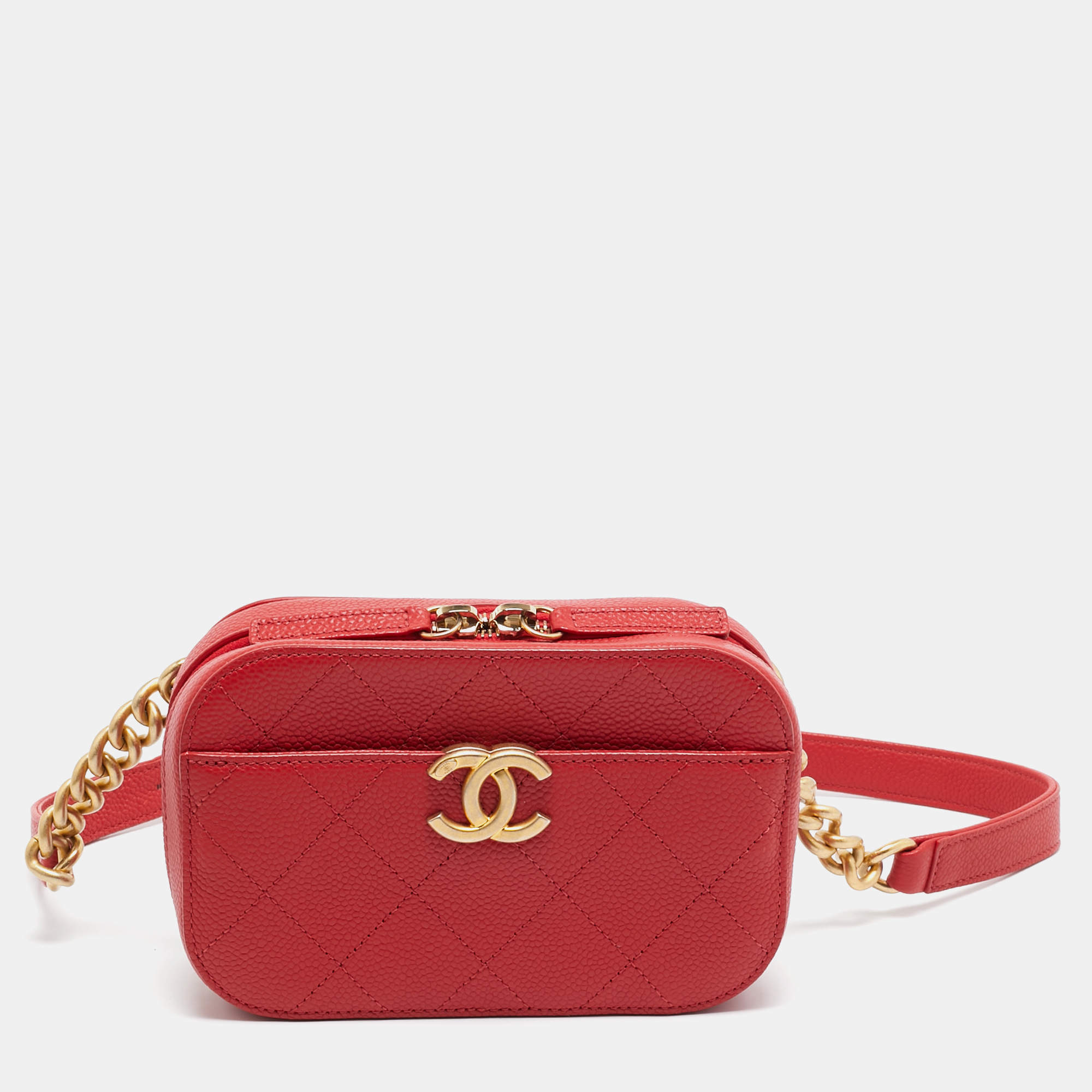 Pre Owned Chanel Red Quilted Caviar Leather Chic Affinity Belt Bag