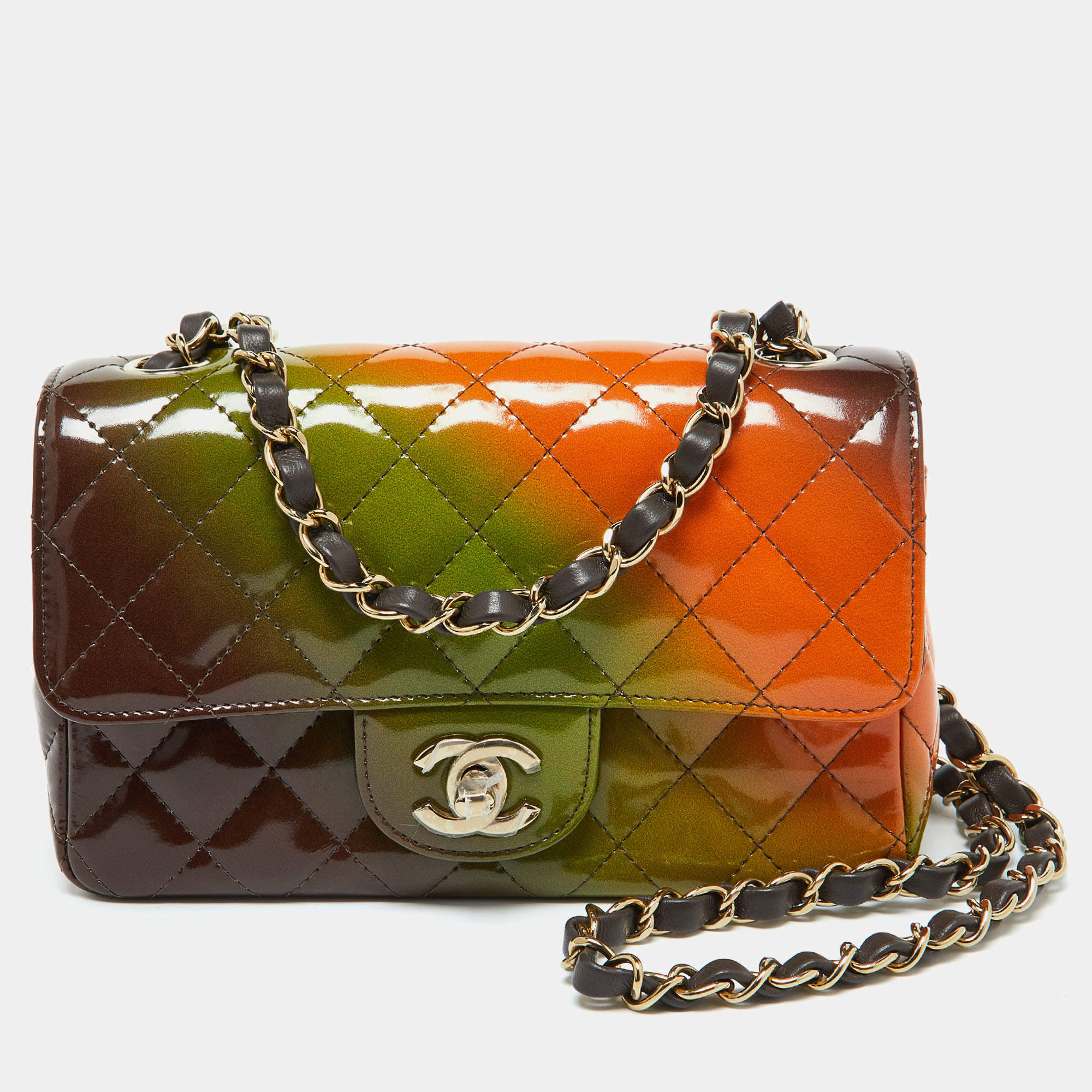 Chanel Multicolor Quilted Patent Leather Mini Rectangle Classic Flap Shoulder Bag