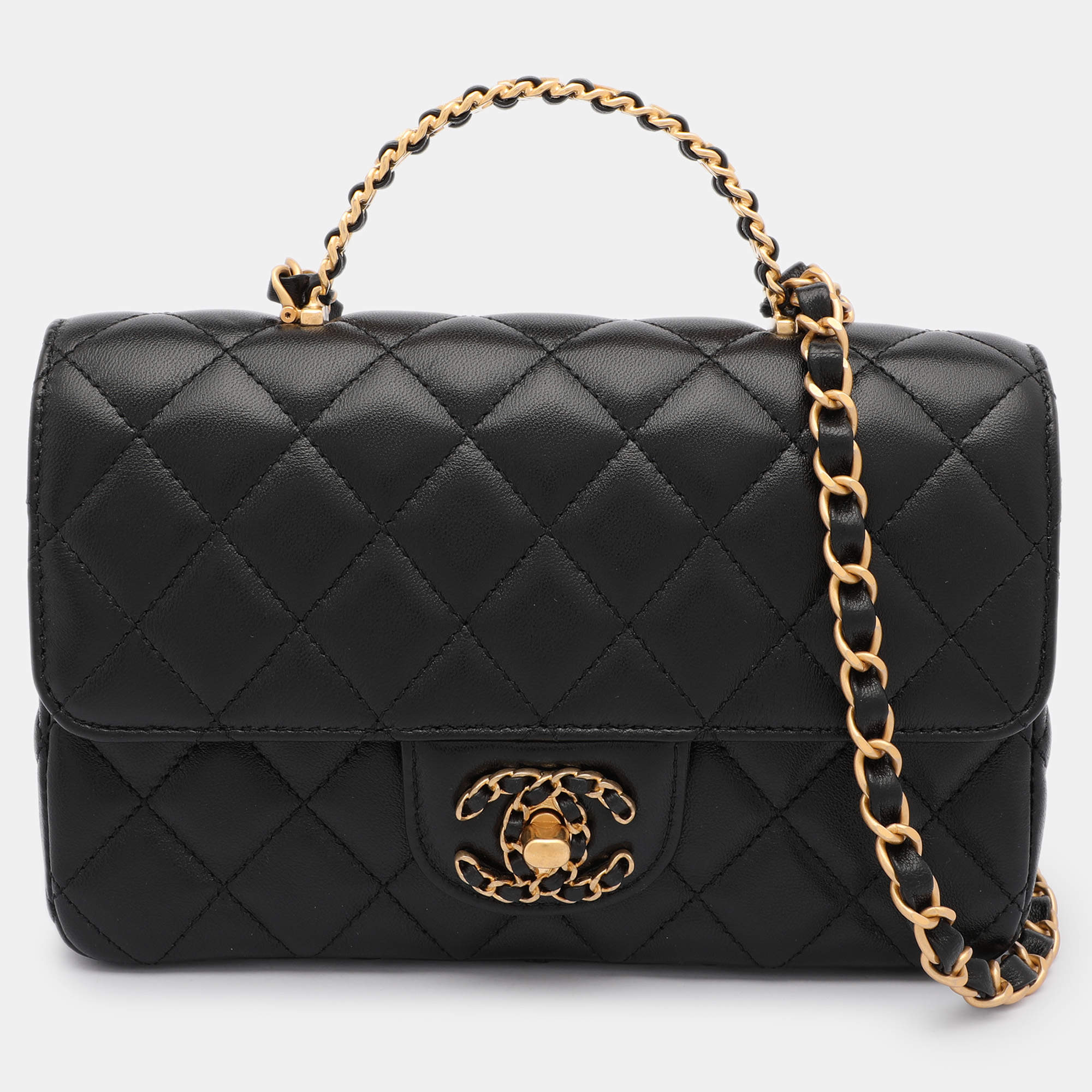 Chanel Black Quilted Leather Mini Flap Top Handle Bag