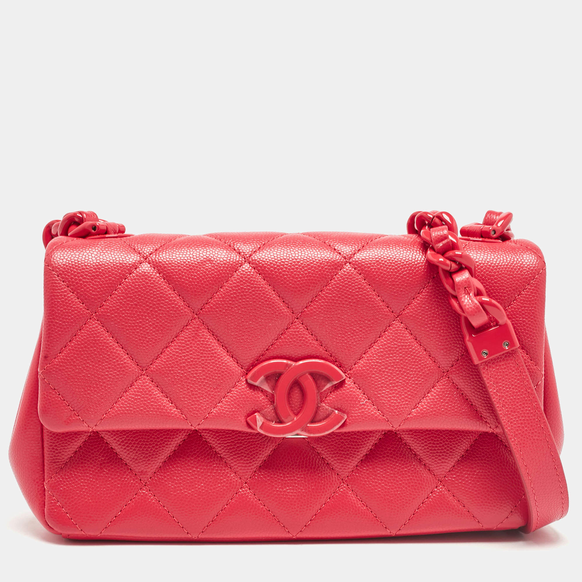Pre Owned Chanel Coral Pink Caviar Quilted Leather My everything Flap Bag
