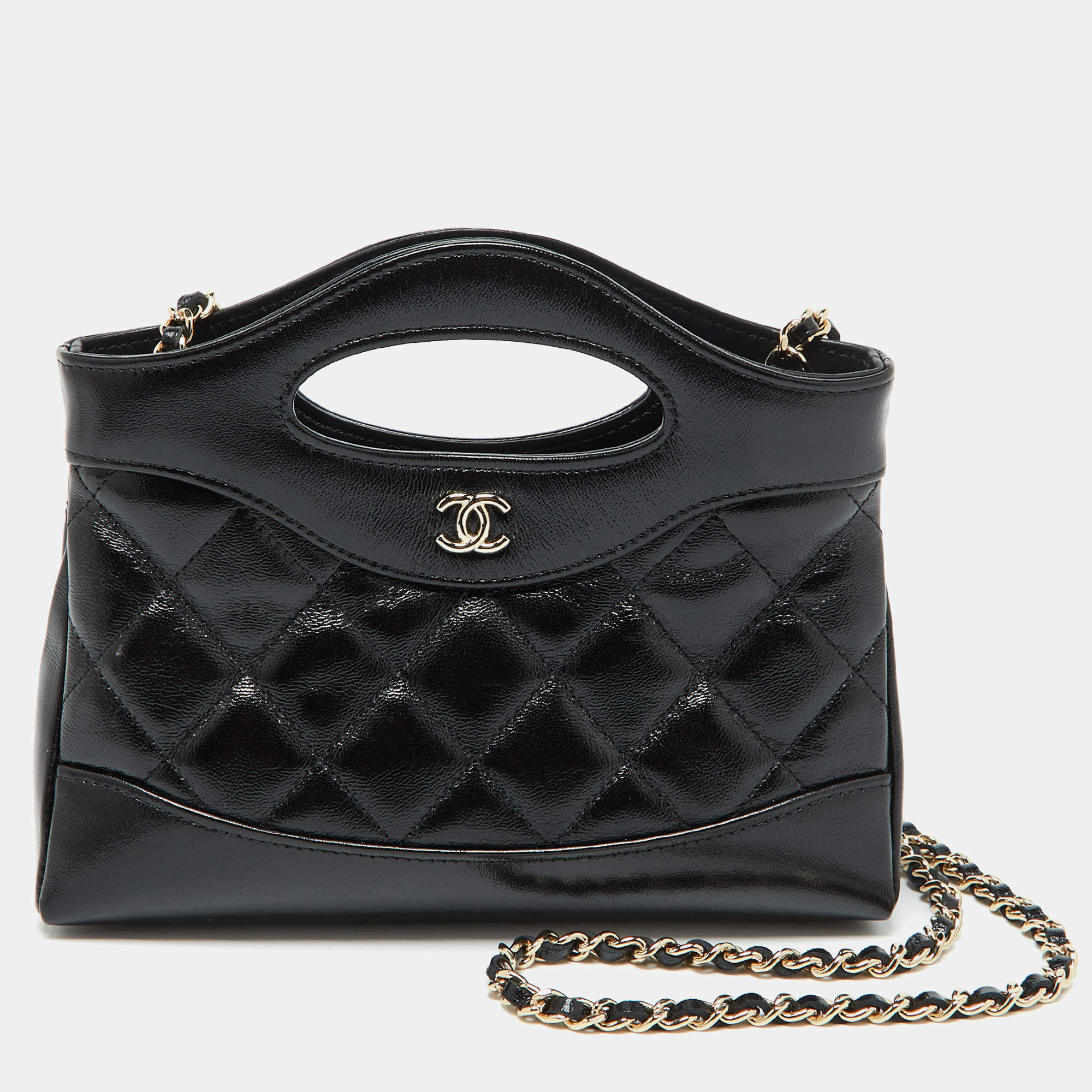 Pre Owned Chanel Black Quilted Leather Nano 31 Shopping Bag