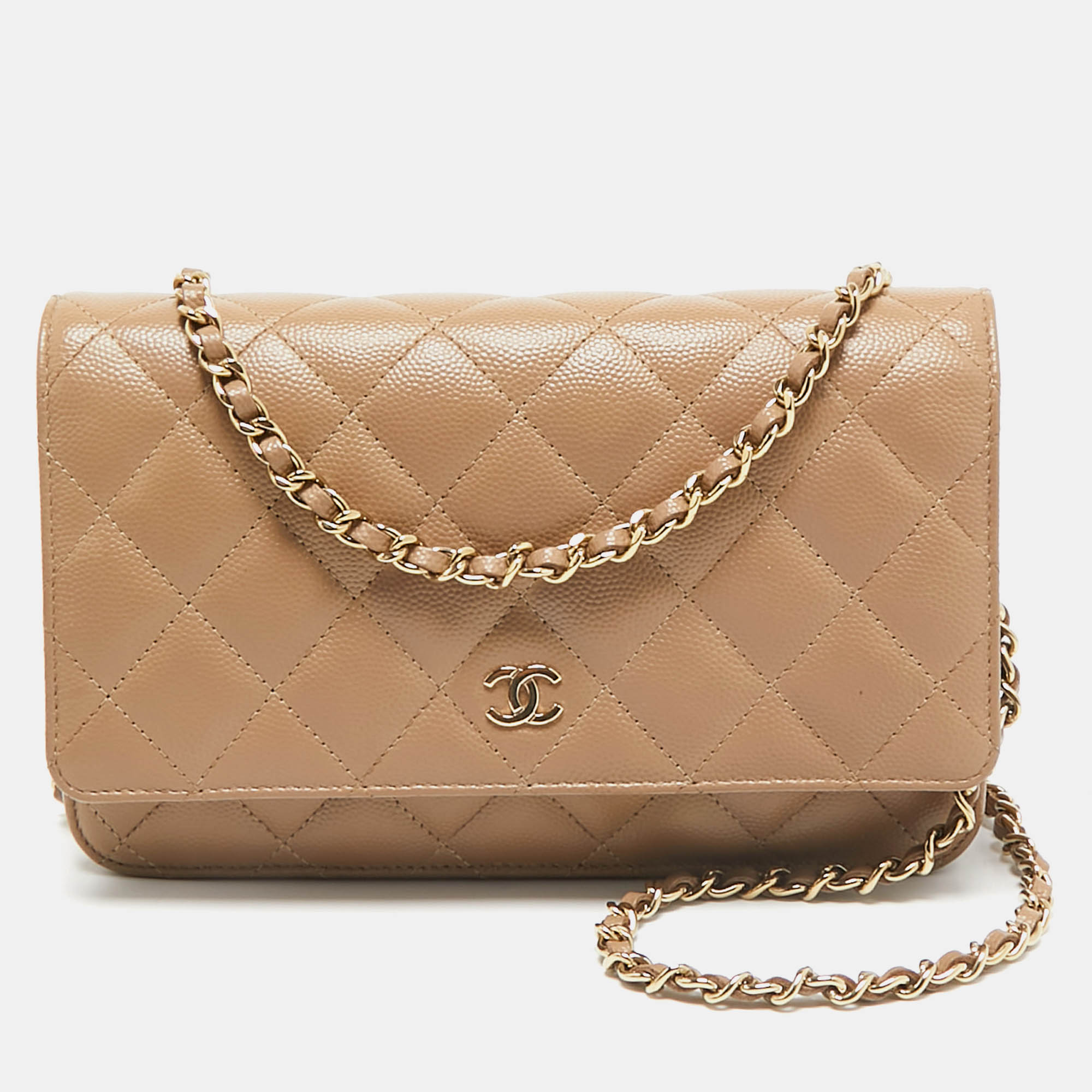 Chanel Brown Quilted Caviar Leather Classic Wallet on Chain