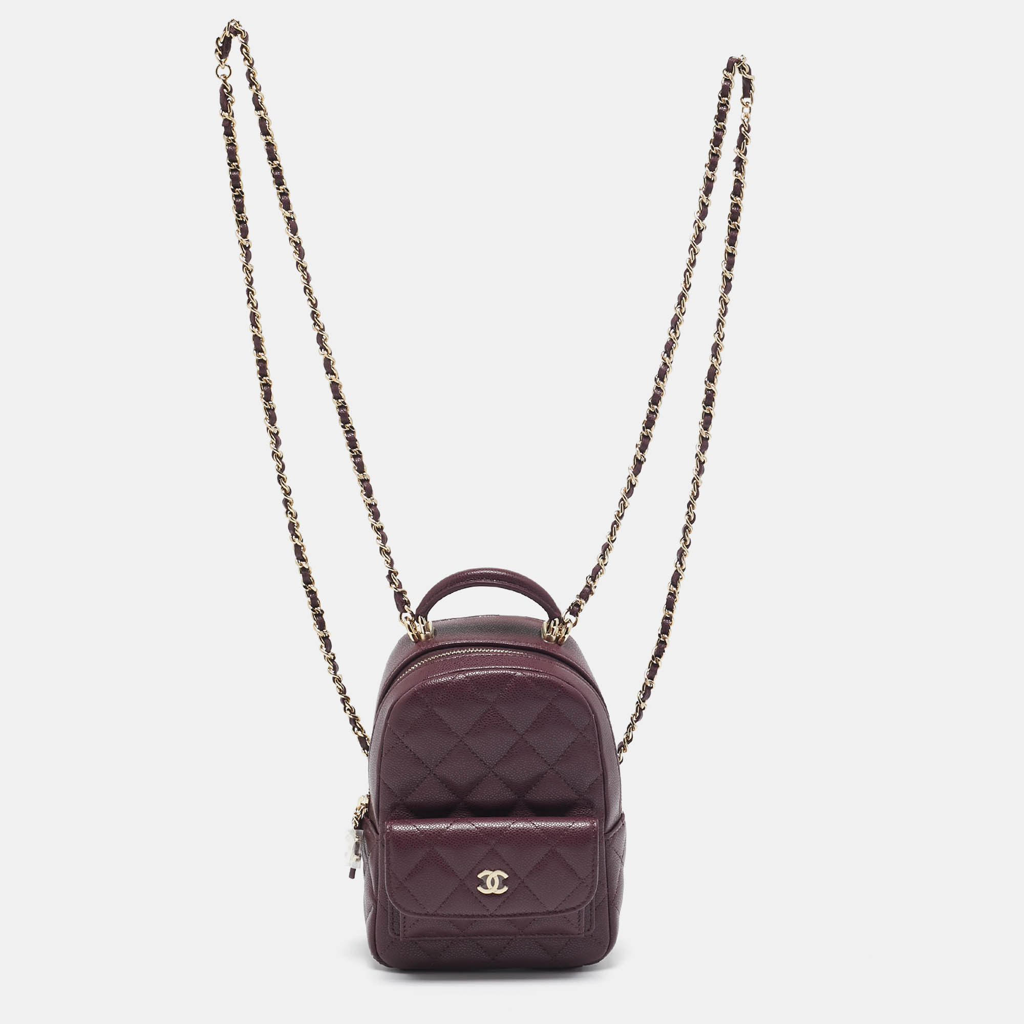 Chanel Burgundy Quilted Caviar Leather Mini CC Classic Backpack