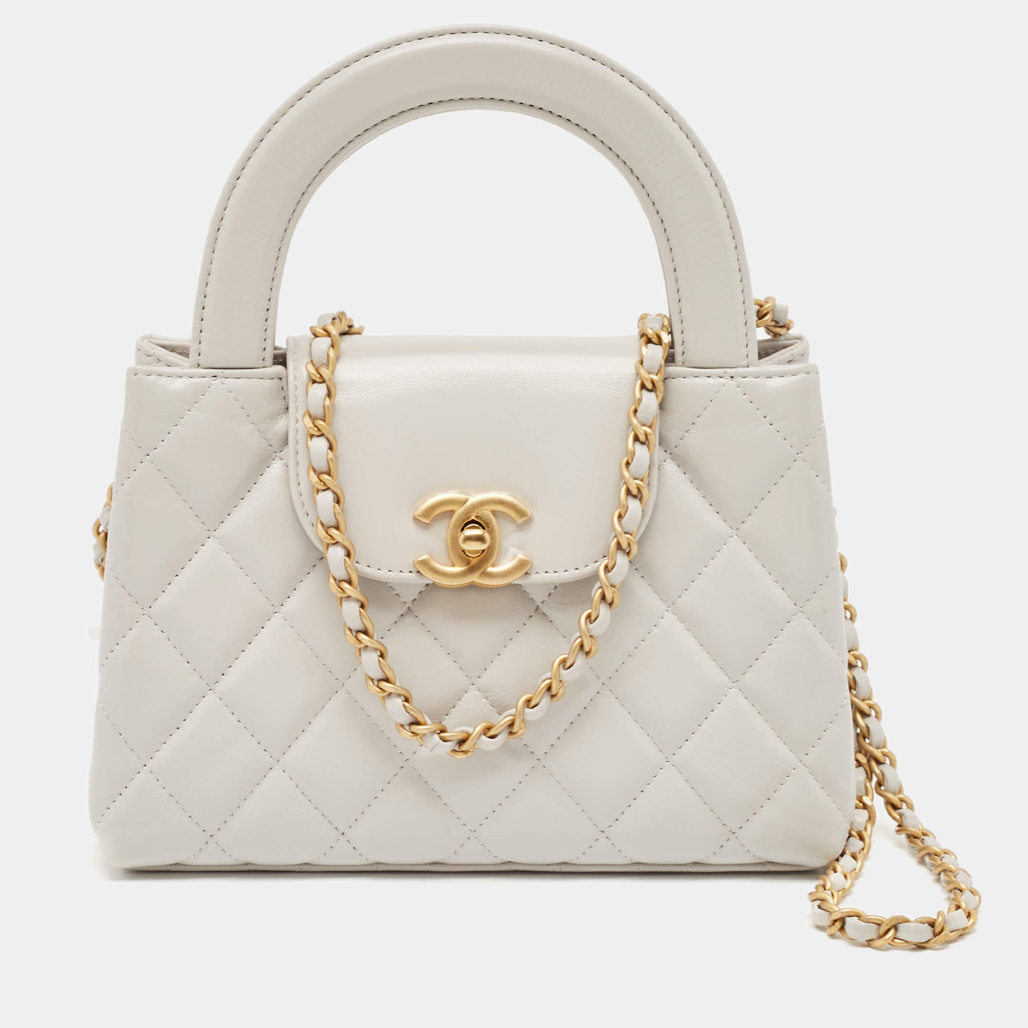 Chanel Light Grey Quilted Leather Mini Kelly Bag