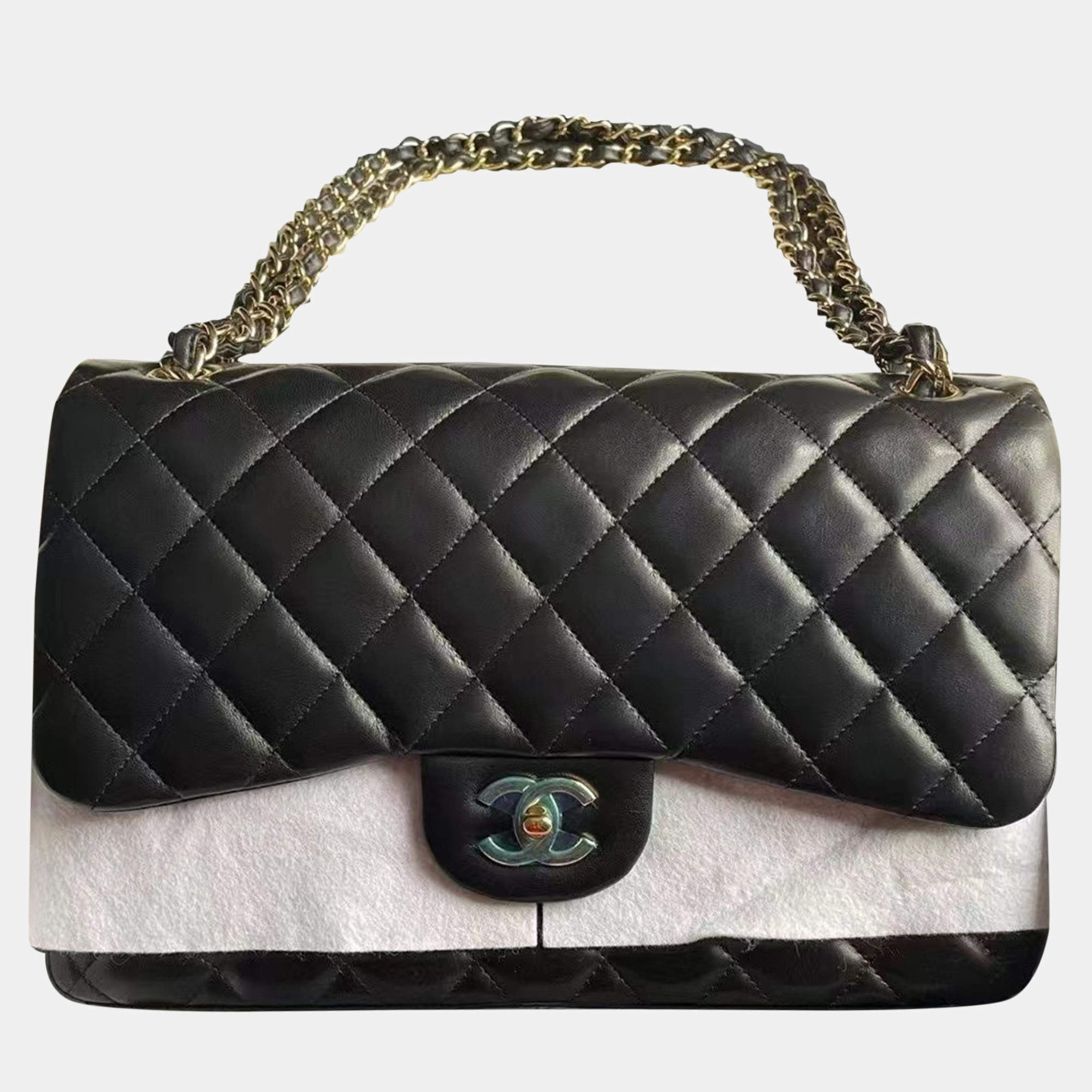 Pre Owned Chanel Black Leather Jumbo Classic Double Flap Shoulder Bag