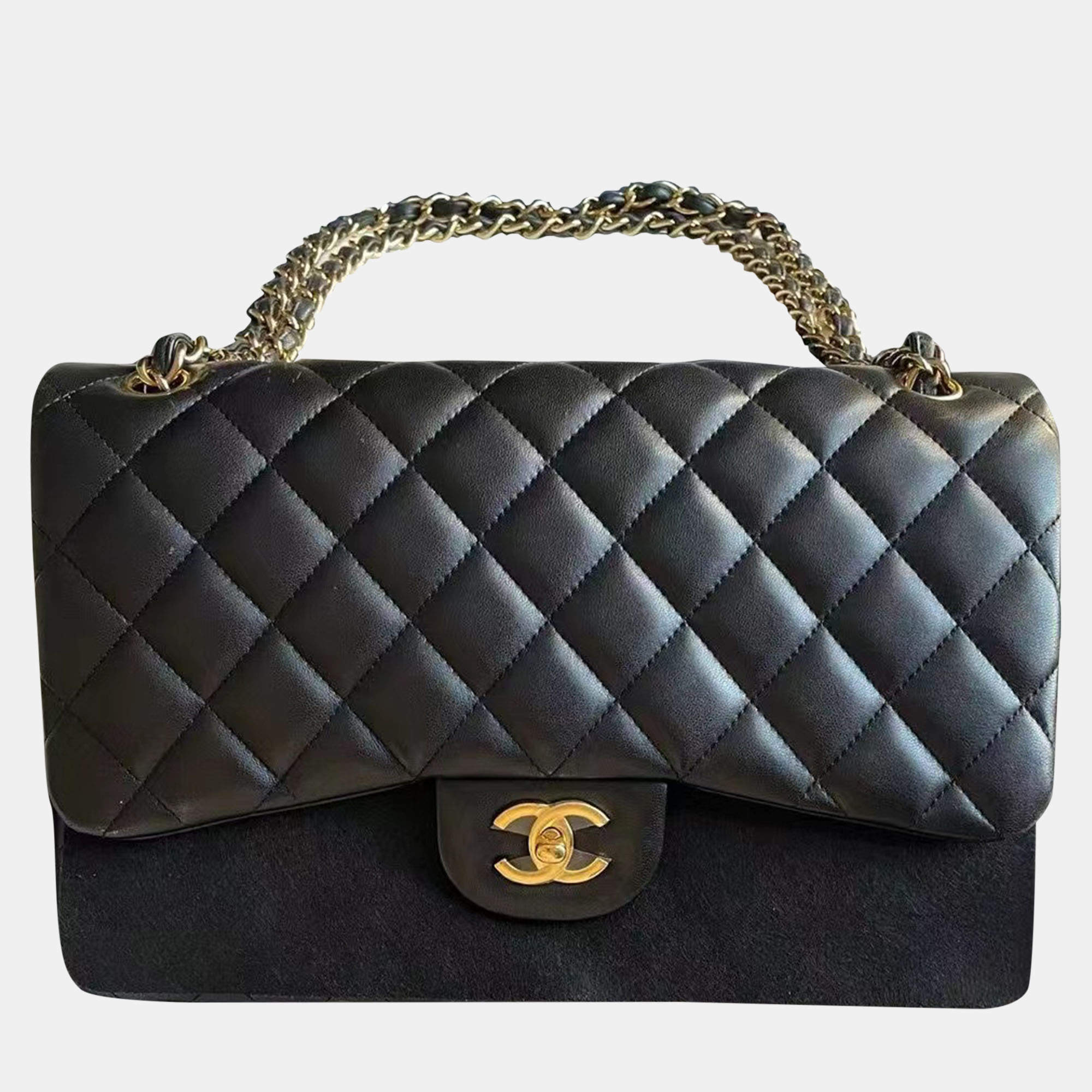 Chanel Black Leather Jumbo Classic Double Flap Shoulder Bag