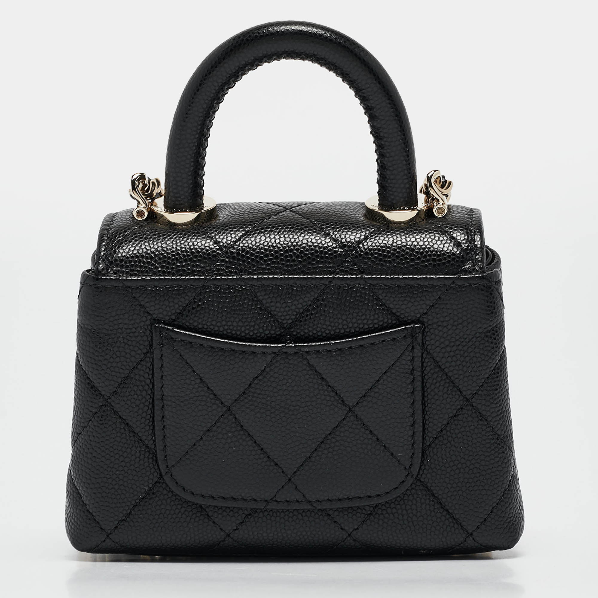 Pre Owned Chanel Black Quilted Caviar Leather Nano Coco Handle Chain Clutch