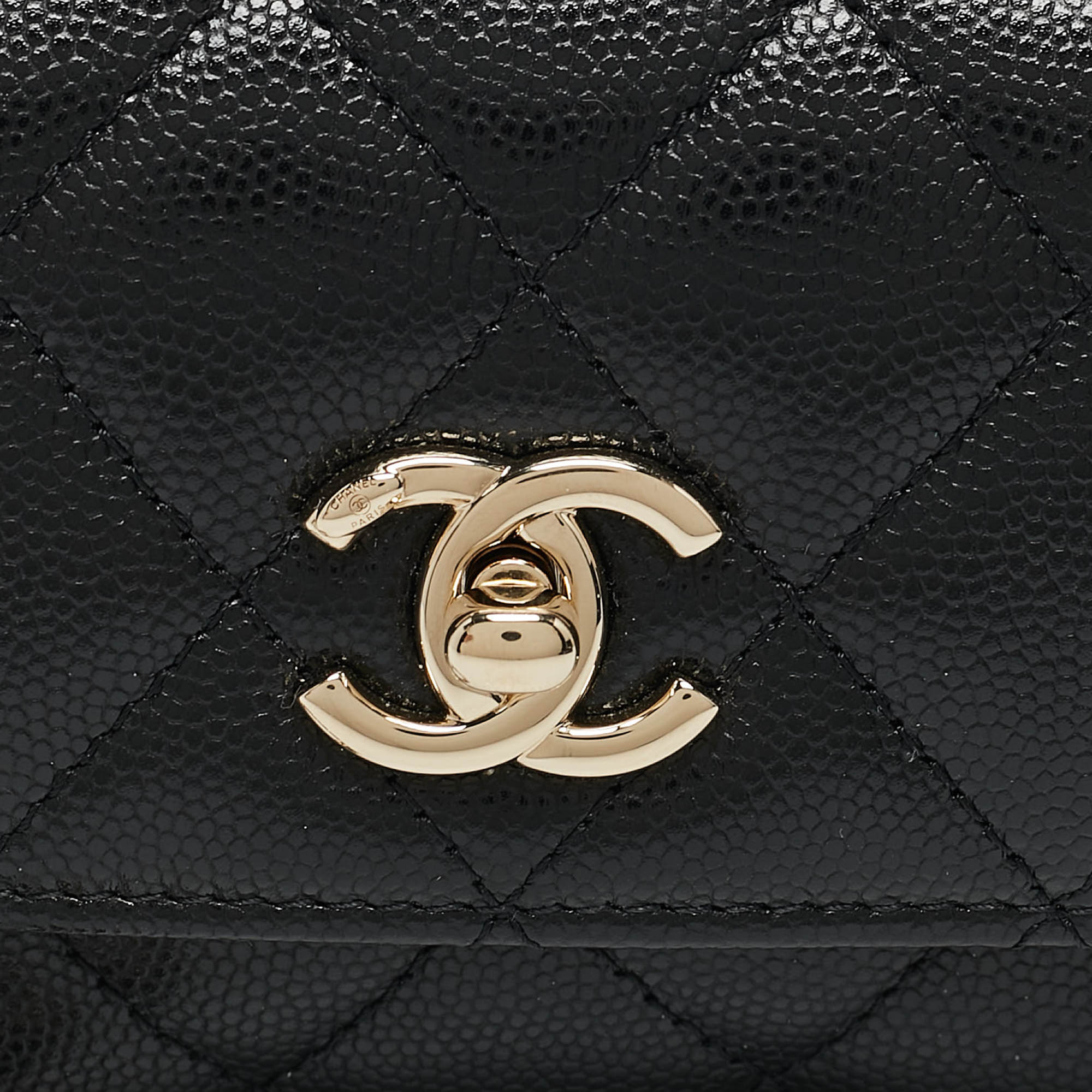Pre Owned Chanel Black Quilted Caviar Leather Nano Coco Handle Chain Clutch
