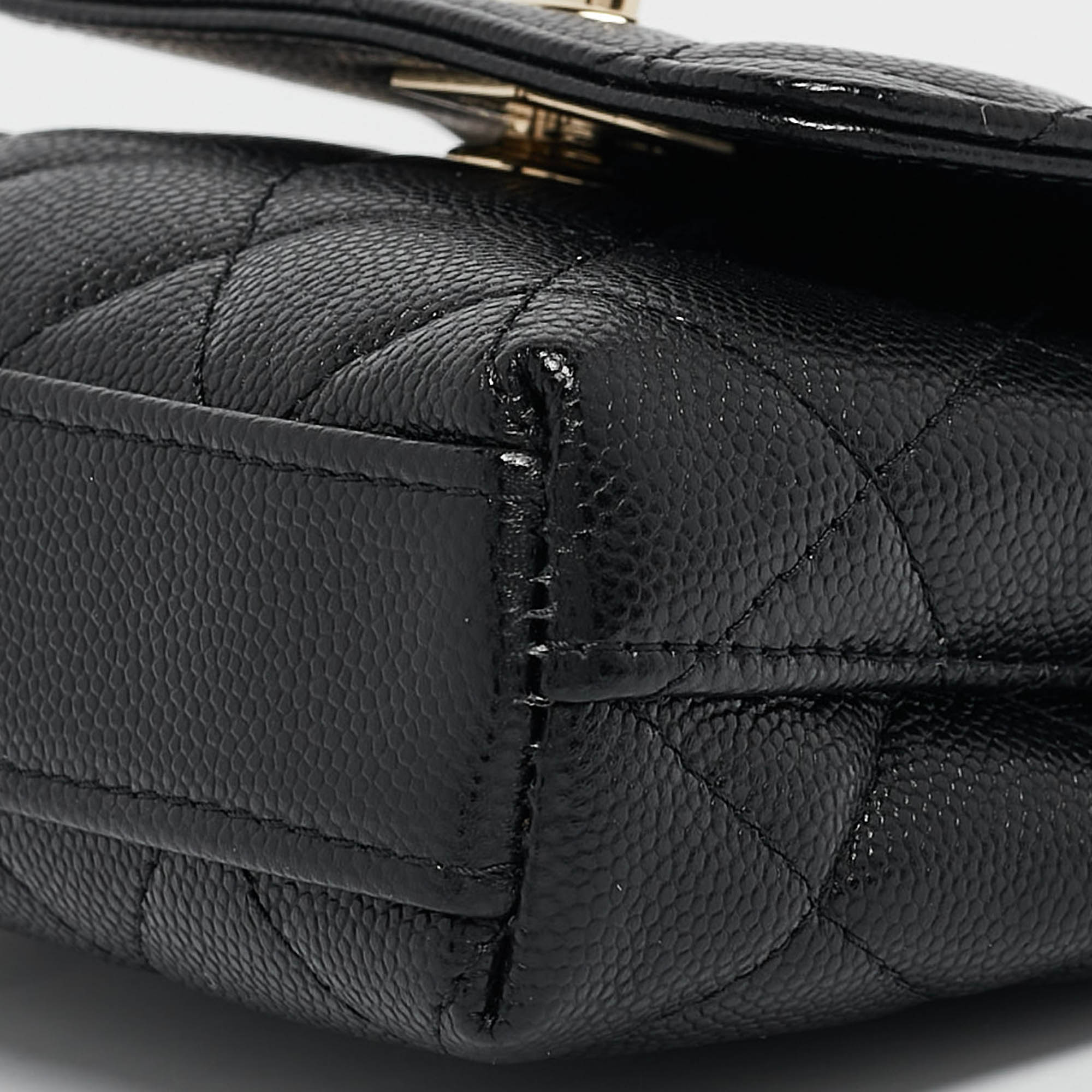 Pre Owned Chanel Black Quilted Caviar Leather Nano Coco Handle Chain Clutch