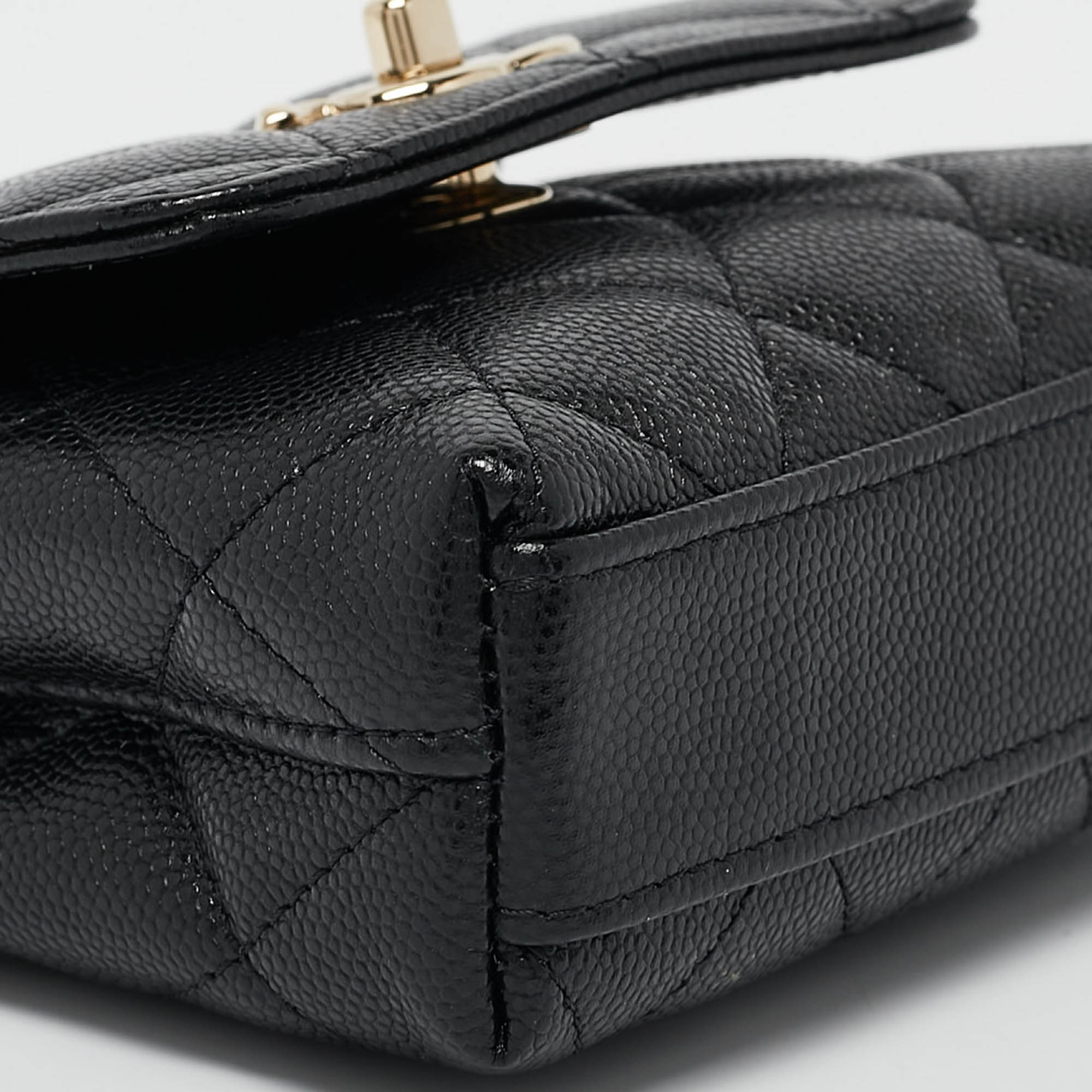 Pre Owned Chanel Black Quilted Caviar Leather Nano Coco Handle Chain Clutch