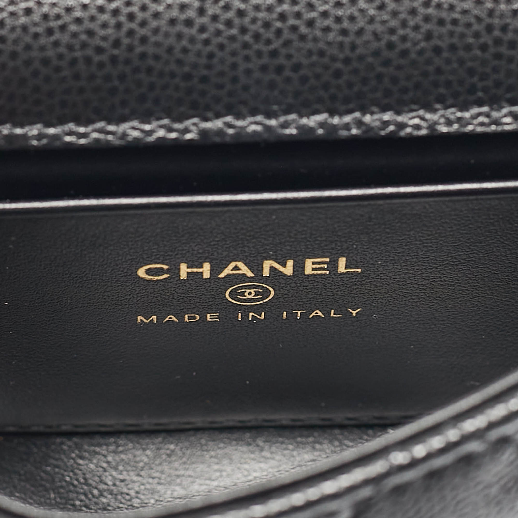 Pre Owned Chanel Black Quilted Caviar Leather Nano Coco Handle Chain Clutch