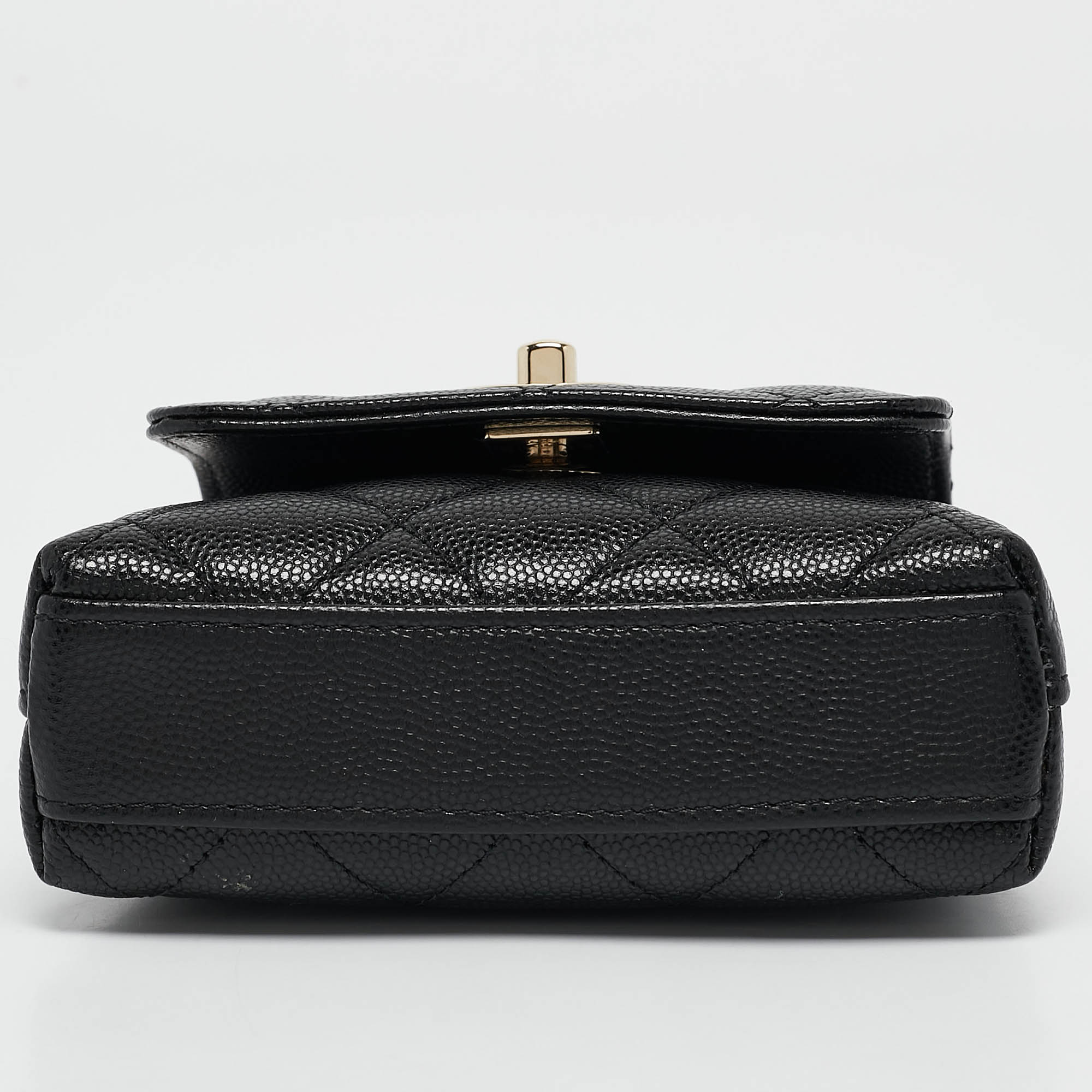Pre Owned Chanel Black Quilted Caviar Leather Nano Coco Handle Chain Clutch