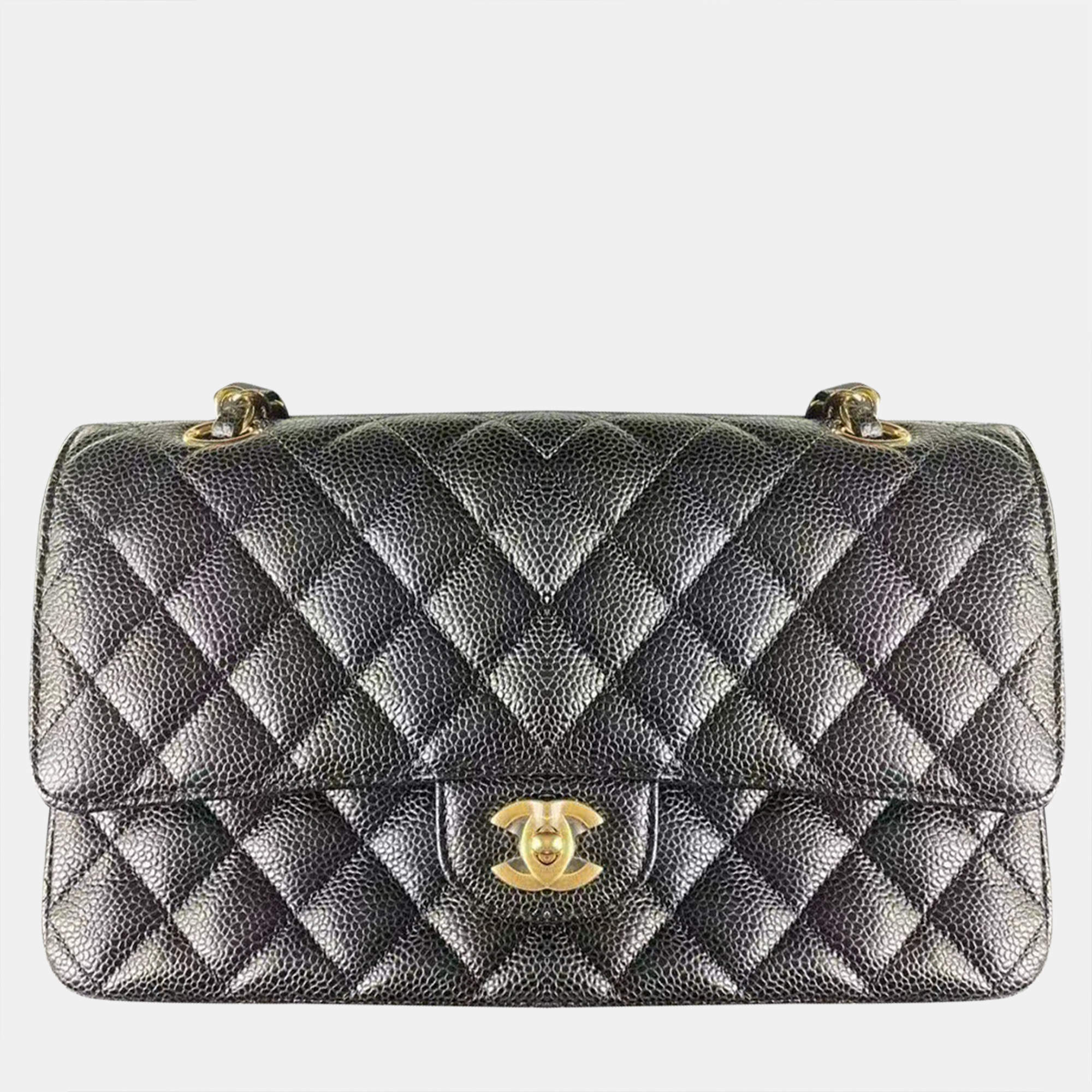 Pre Owned Chanel Black Caviar Leather Classic Flap Bag