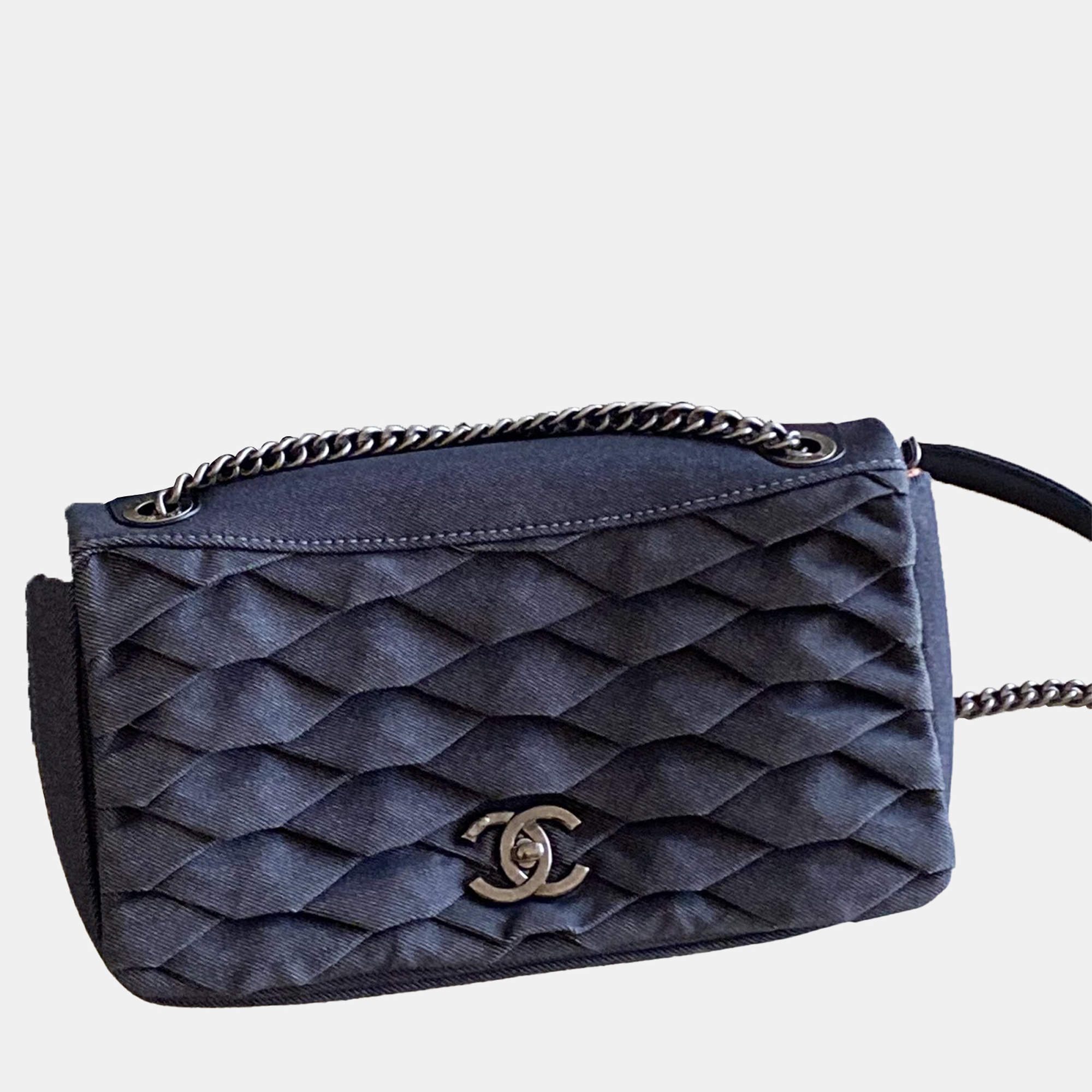 Pre Owned Chanel Scale Effect Denim Small CC Flap Bag 