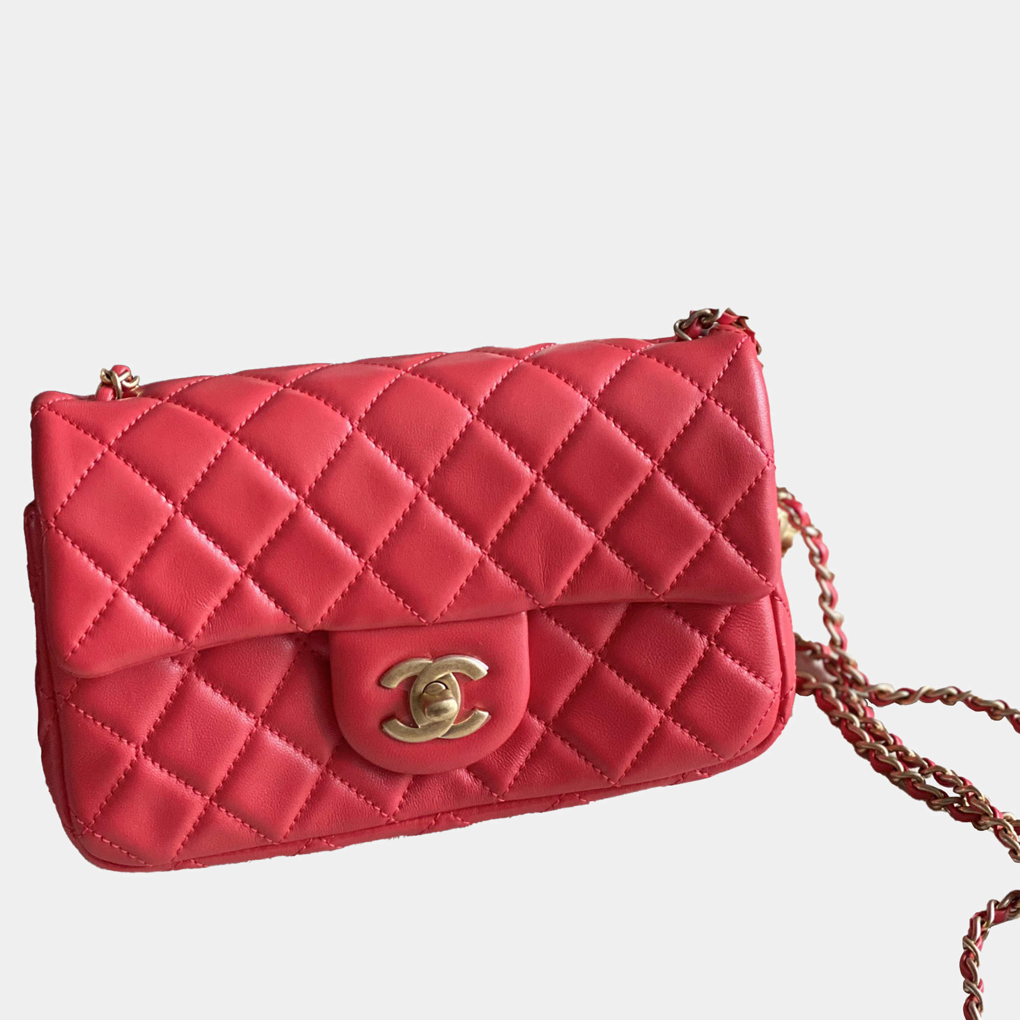 Chanel Red Leather Small Flap Shoulder Bag