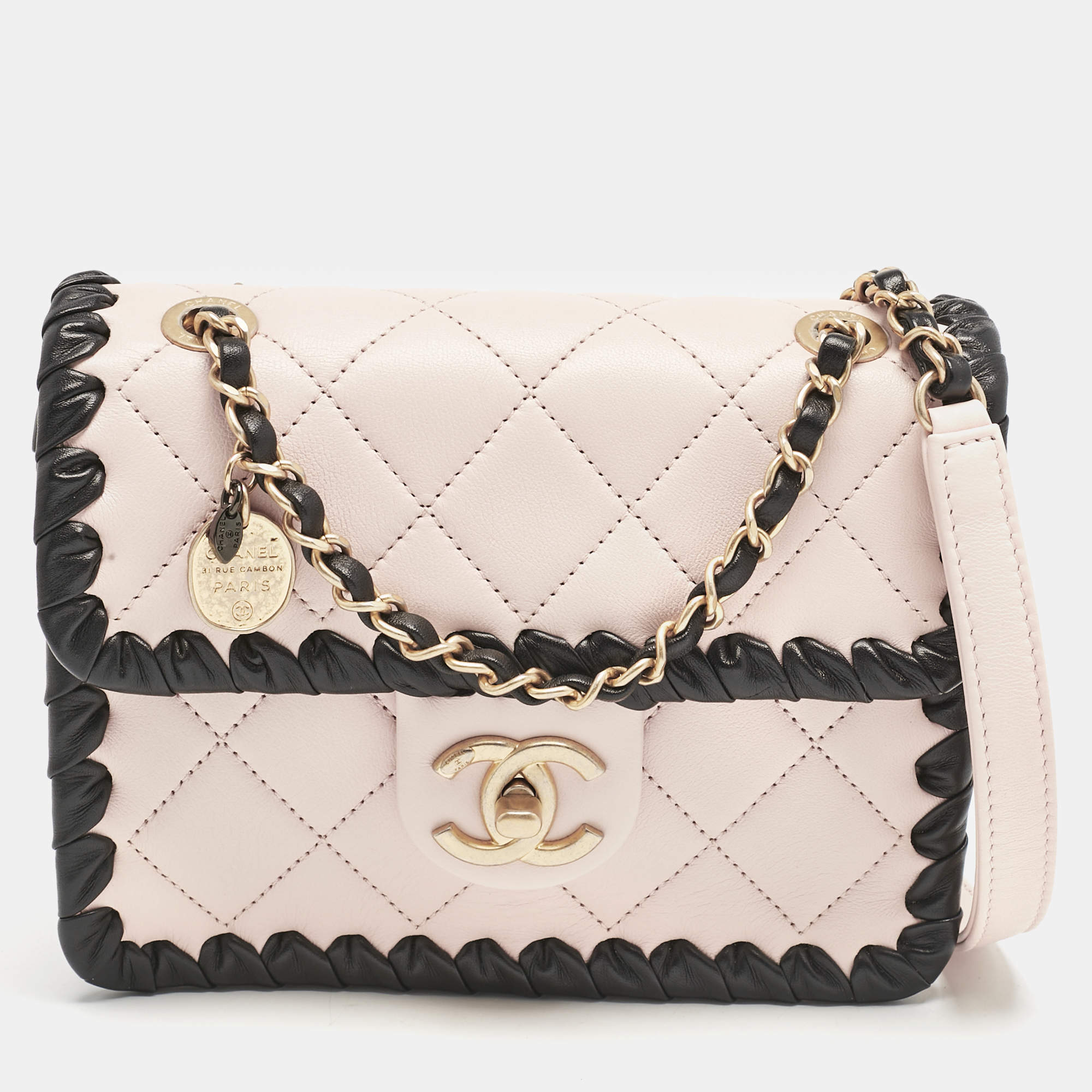 Pre Owned Chanel Pink/Black Braided Leather Mini My Own Frame Flap Bag 