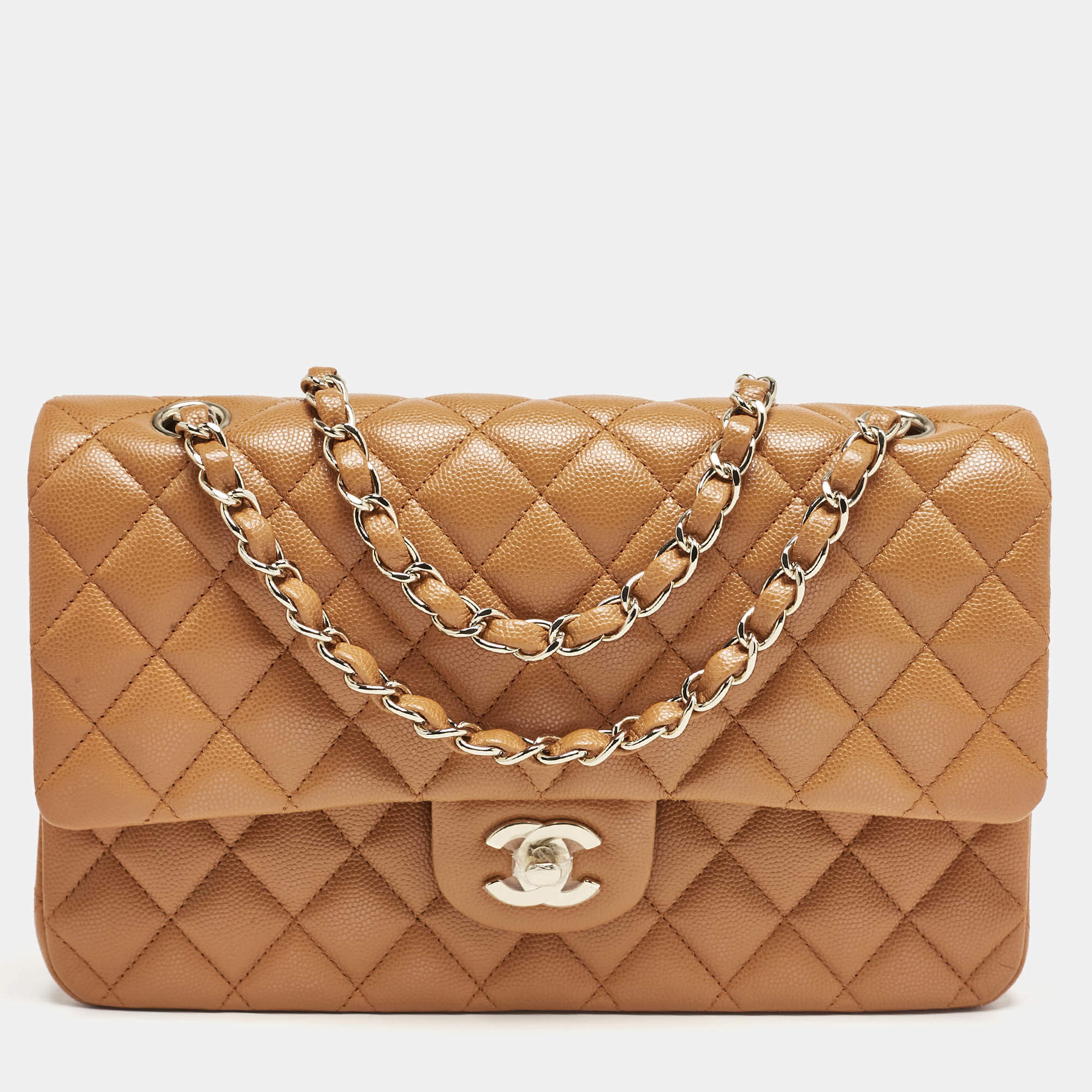 Chanel Brown Quilted Caviar Leather Medium Classic Double Flap Bag