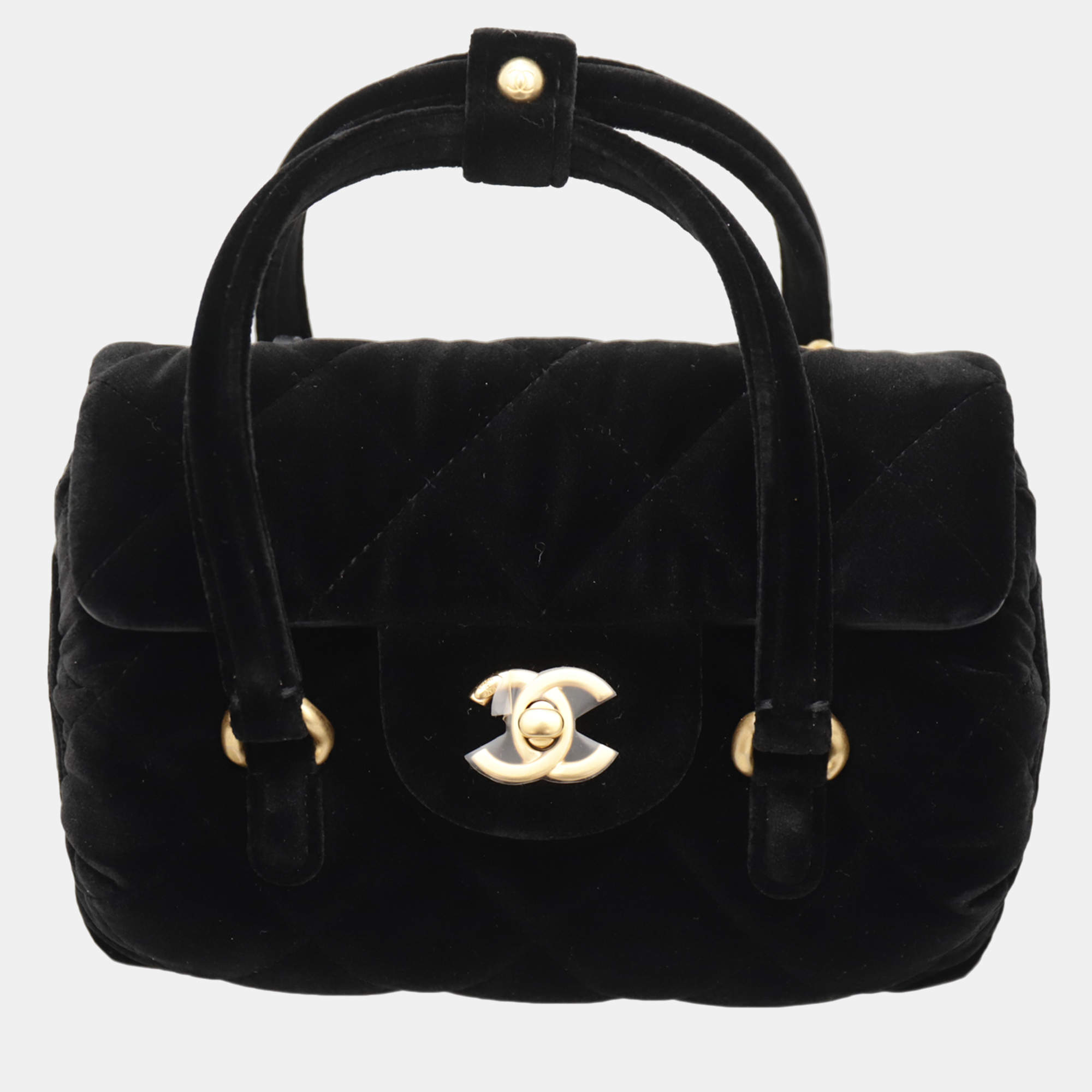 Pre Owned Chanel Boston Velvet Mini Bag