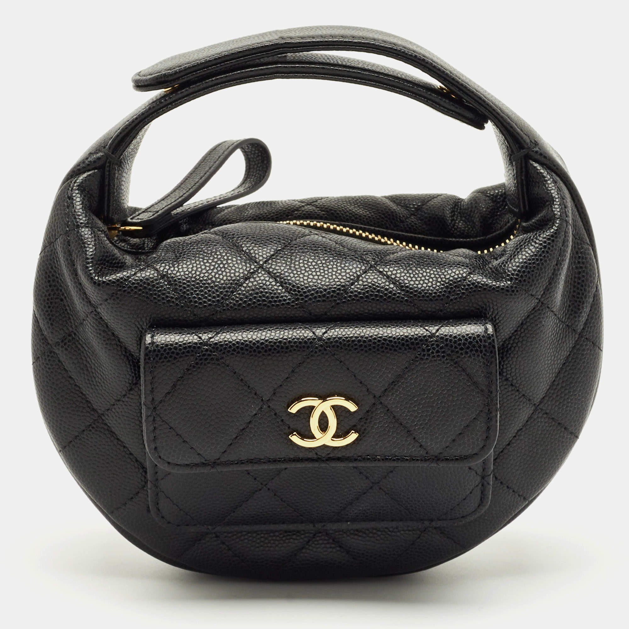 Pre Owned حقيبة هوبو دائرية صغيرة جلد شمواه أسود من شانيل