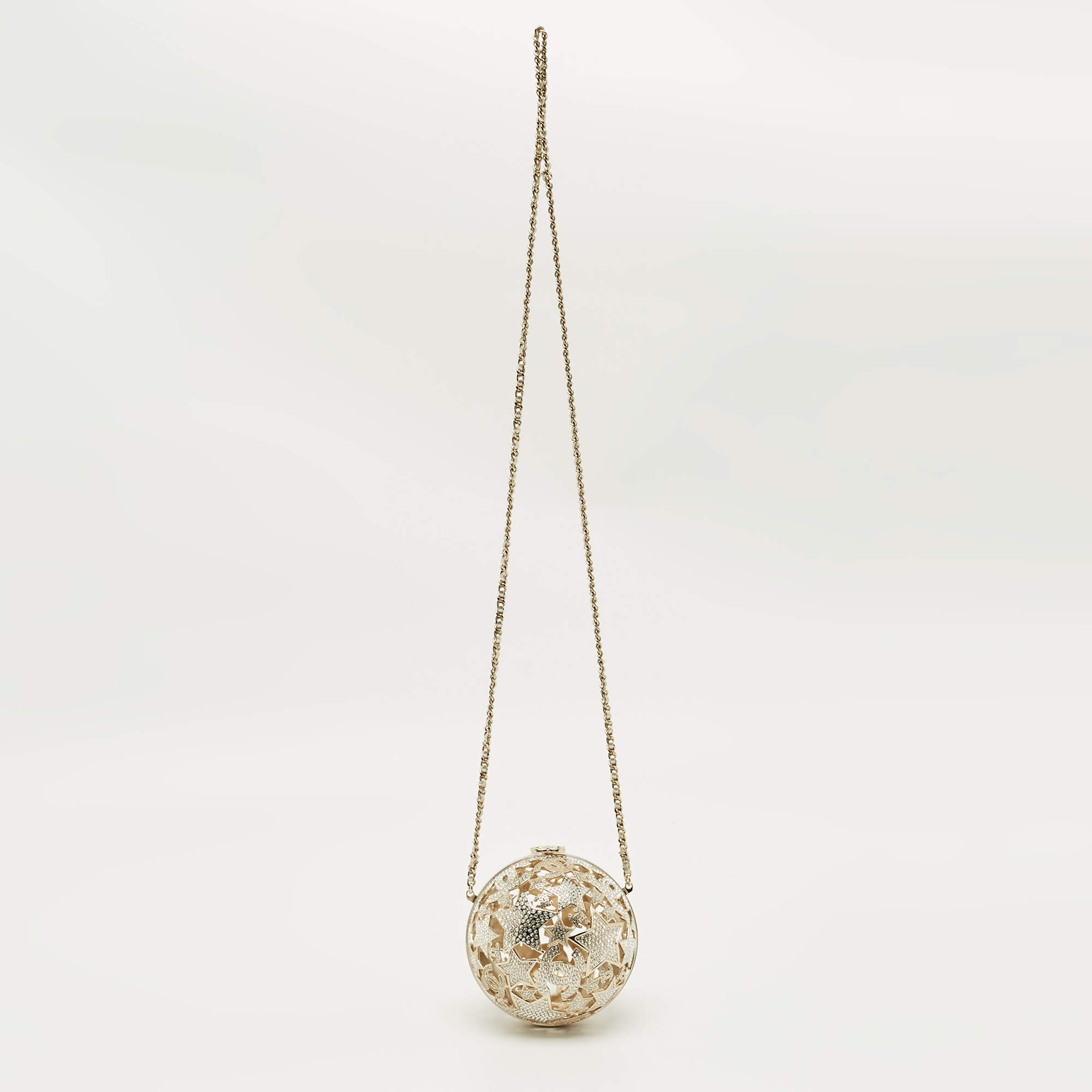 Pre Owned Chanel Gold Tone Metal and Crystal Sphere Minaudiere