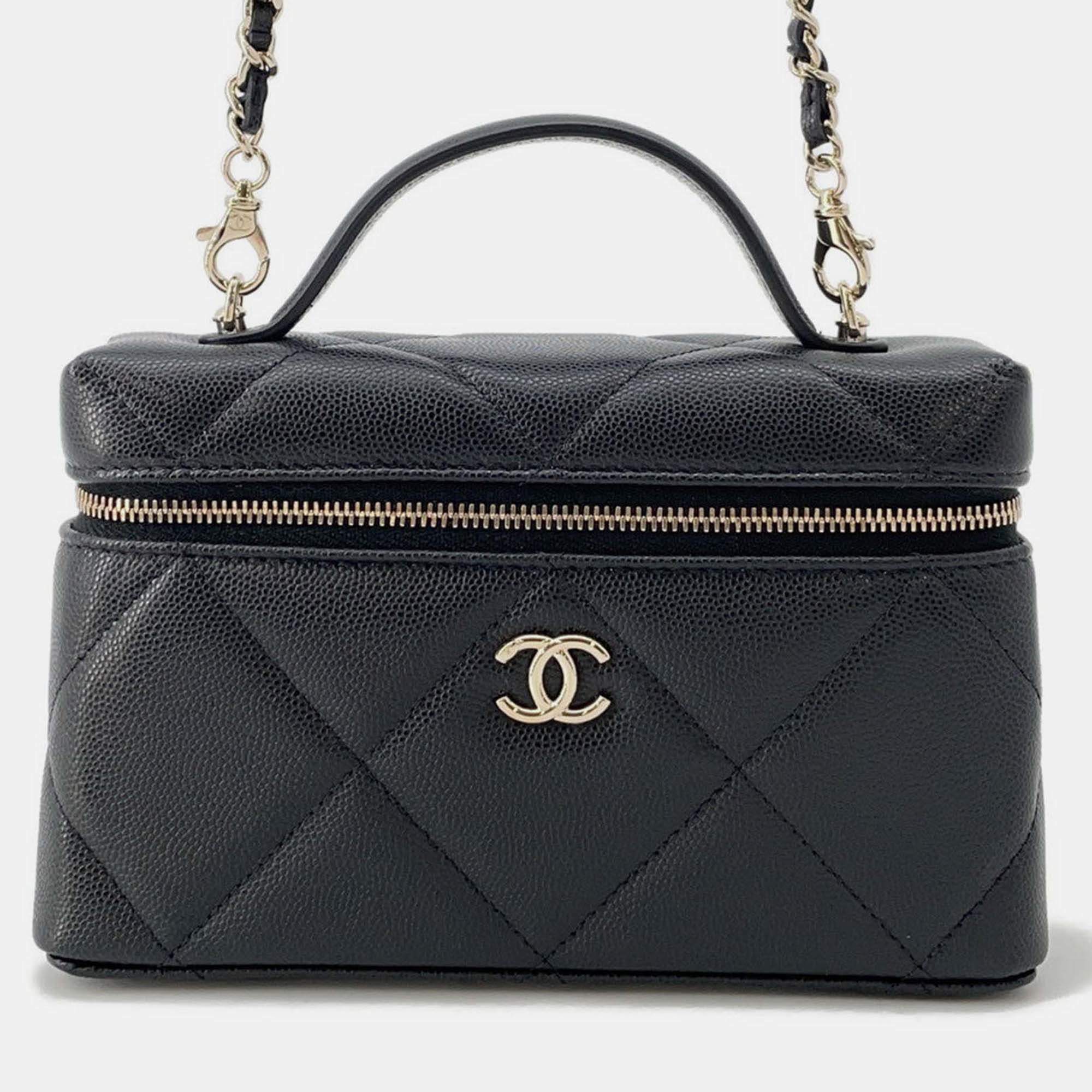 Pre Owned Chanel Cc Logo Vanity Case Black Caviar Leather
