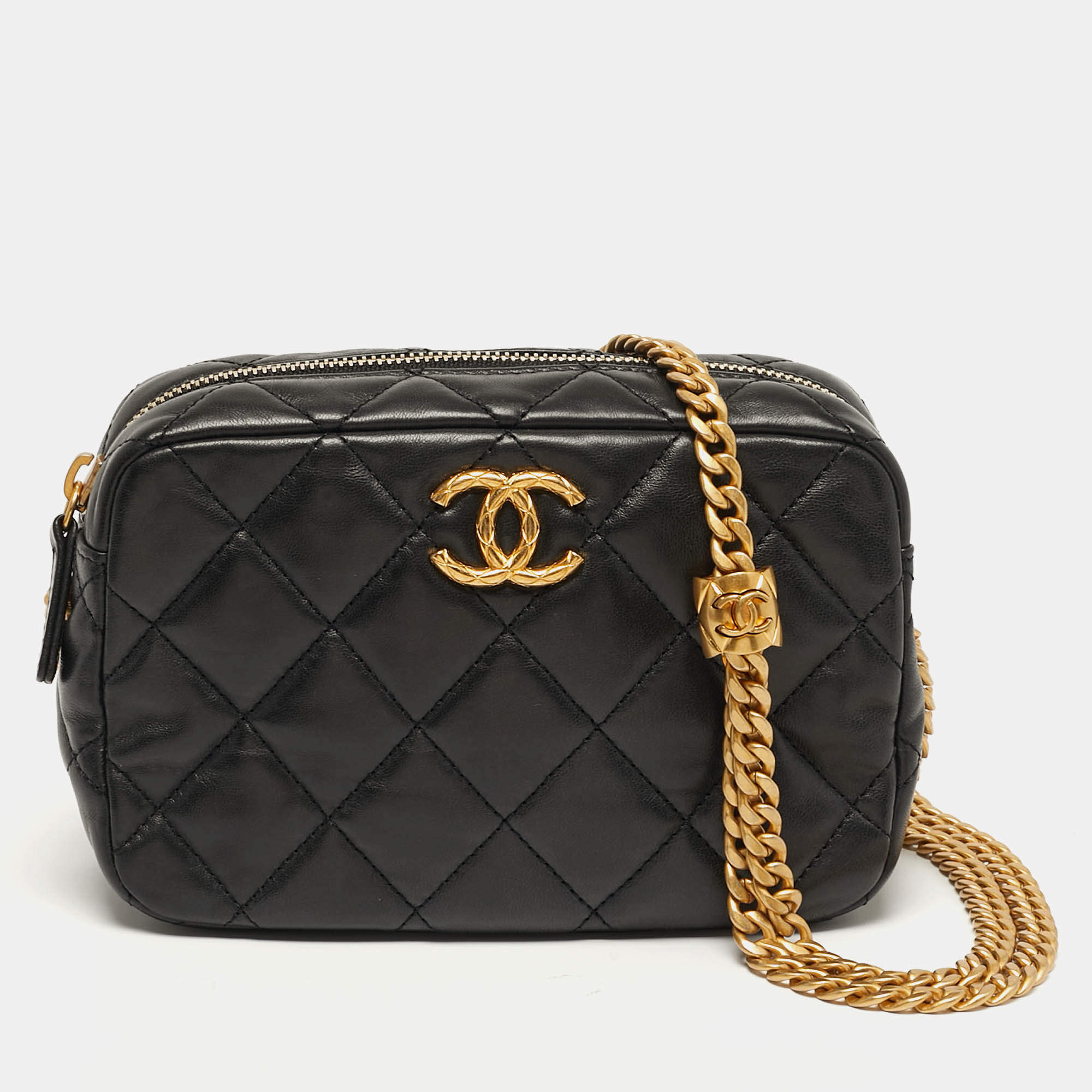 Pre Owned Chanel Camera Case Mini Black Quilted Leather Bag
