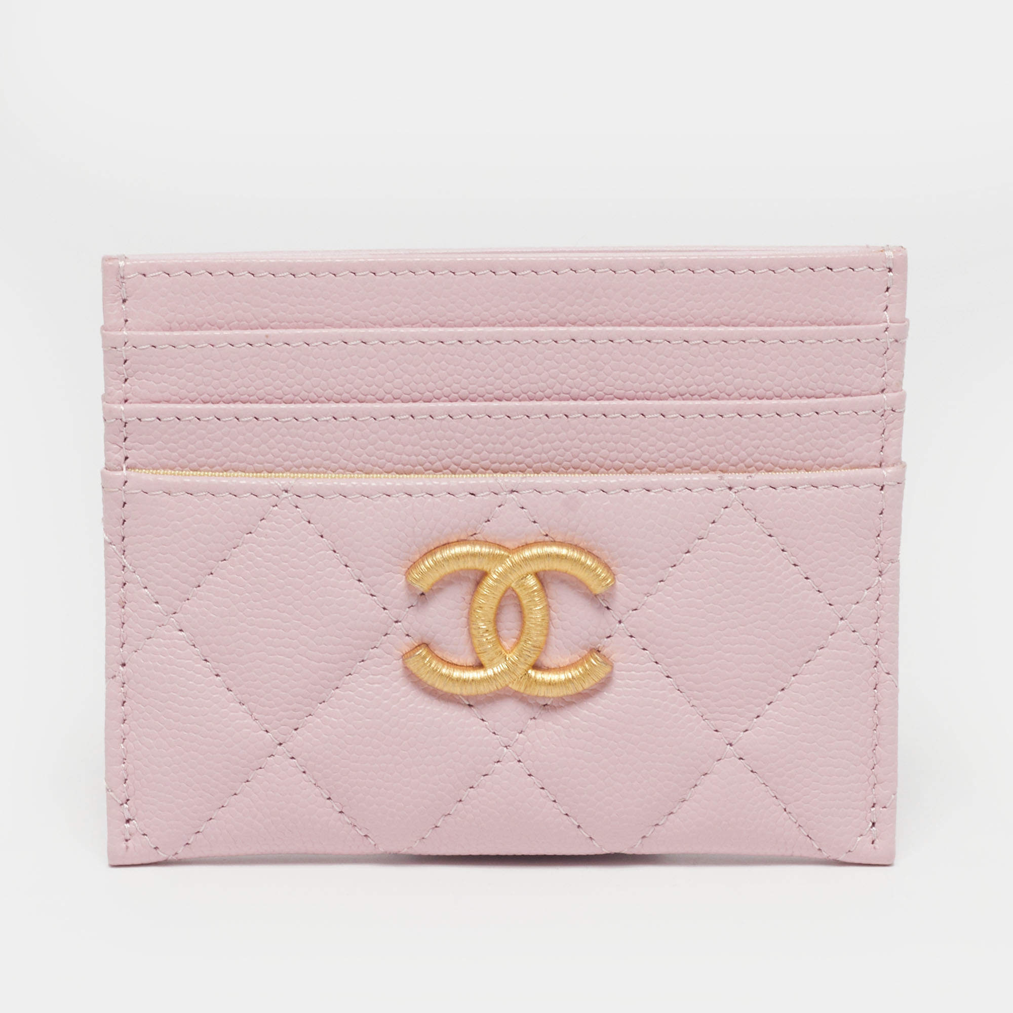 Pre Owned Chanel CC Pink Quilted Leather Card Holder