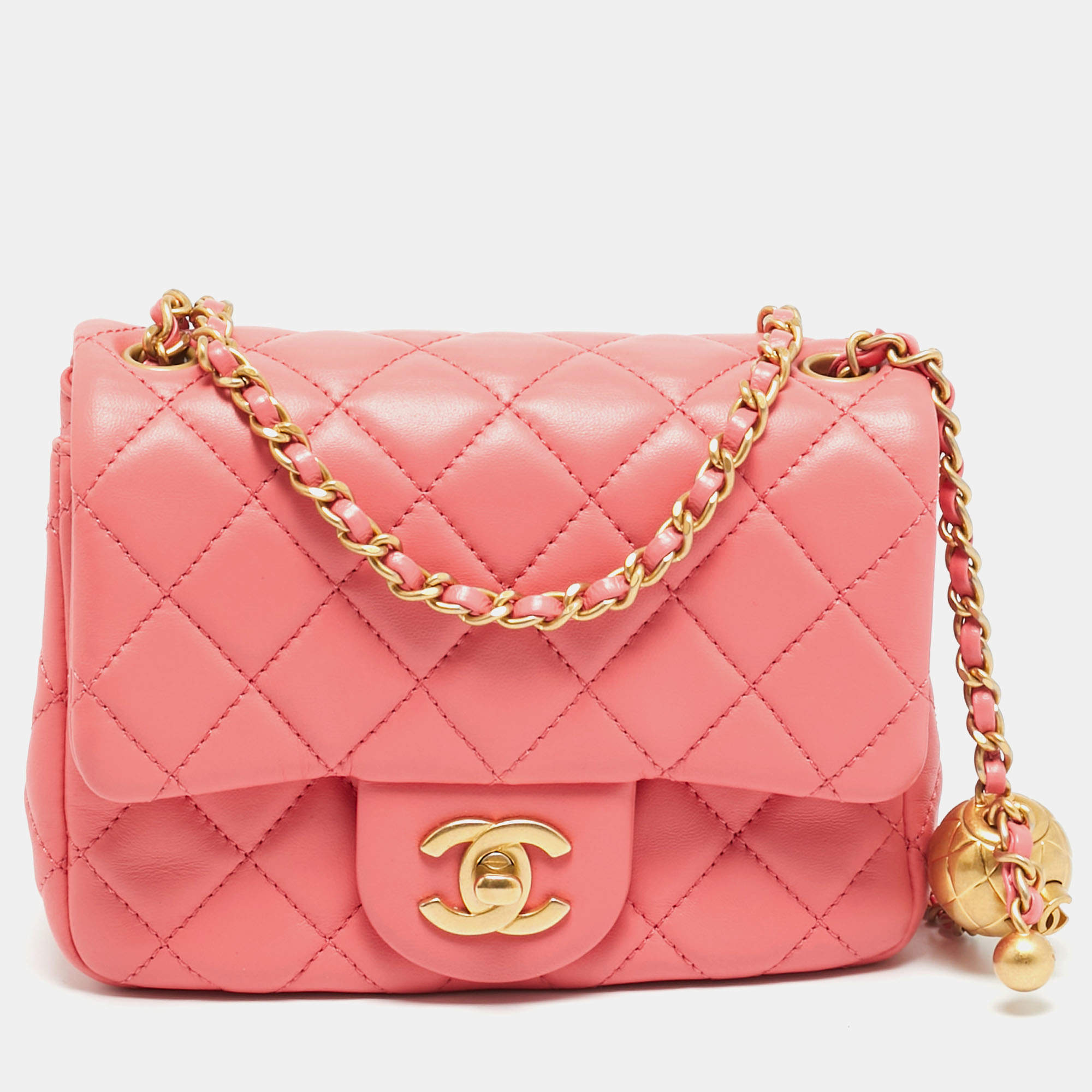 Pre Owned Chanel Pearl Crush Mini Pink Quilted Leather Flap Bag