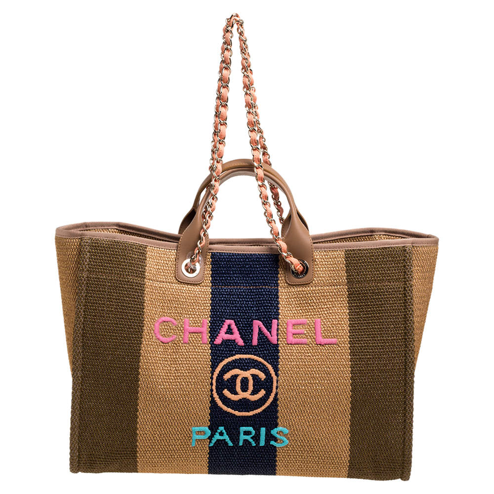 Chanel woven straw best sale raffia large deauville tote