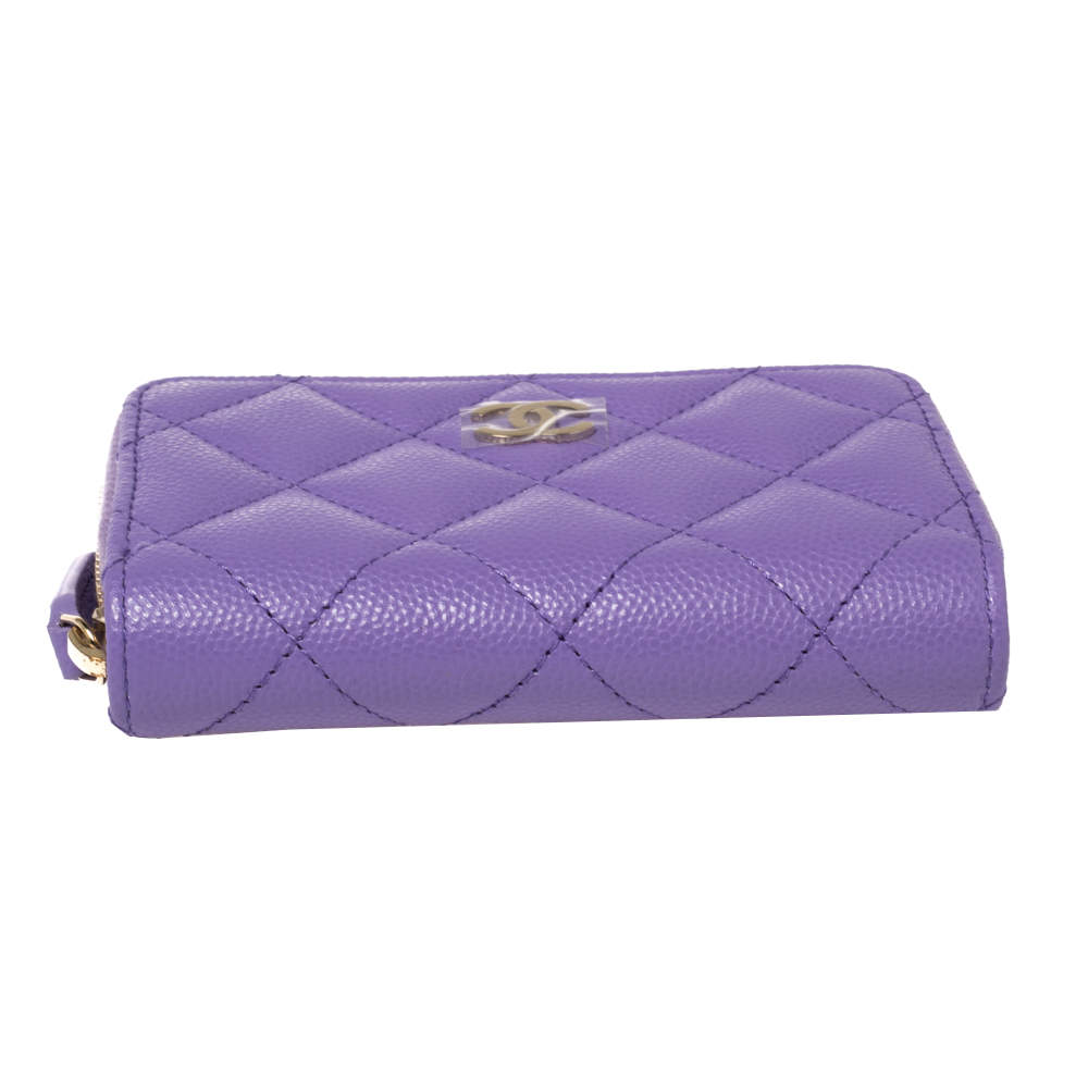 Chanel Purple Quilted Caviar Leather CC Zip around Wallet Chanel