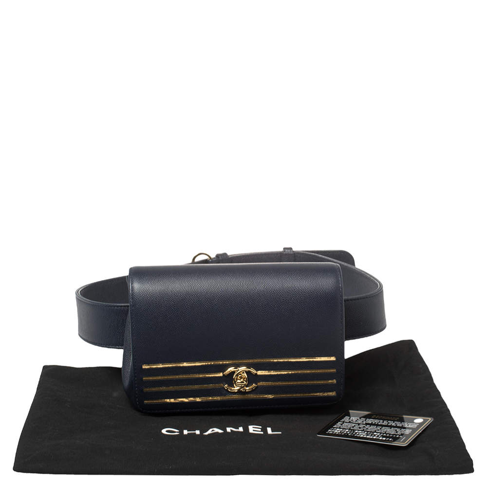 Chanel Navy Blue Caviar Leather Captain Gold Waist Bag Chanel