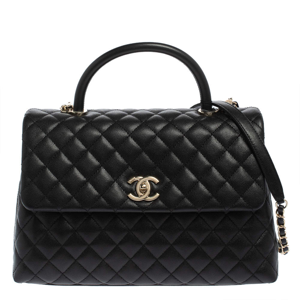 Chanel Black Caviar Leather Maxi Coco Top Handle Bag