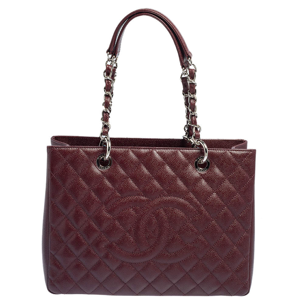 Chanel Burgundy Quilted Caviar Leather Grand Shopper Tote Chanel The