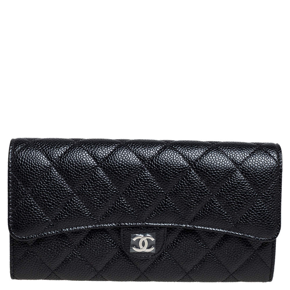 Chanel Black Quilted Caviar Leather Classic Flap Wallet