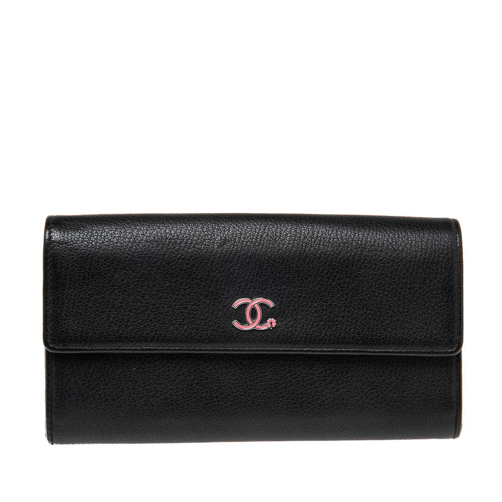 Pre Owned Chanel Black Leather CC L-Gusset Flap Wallet