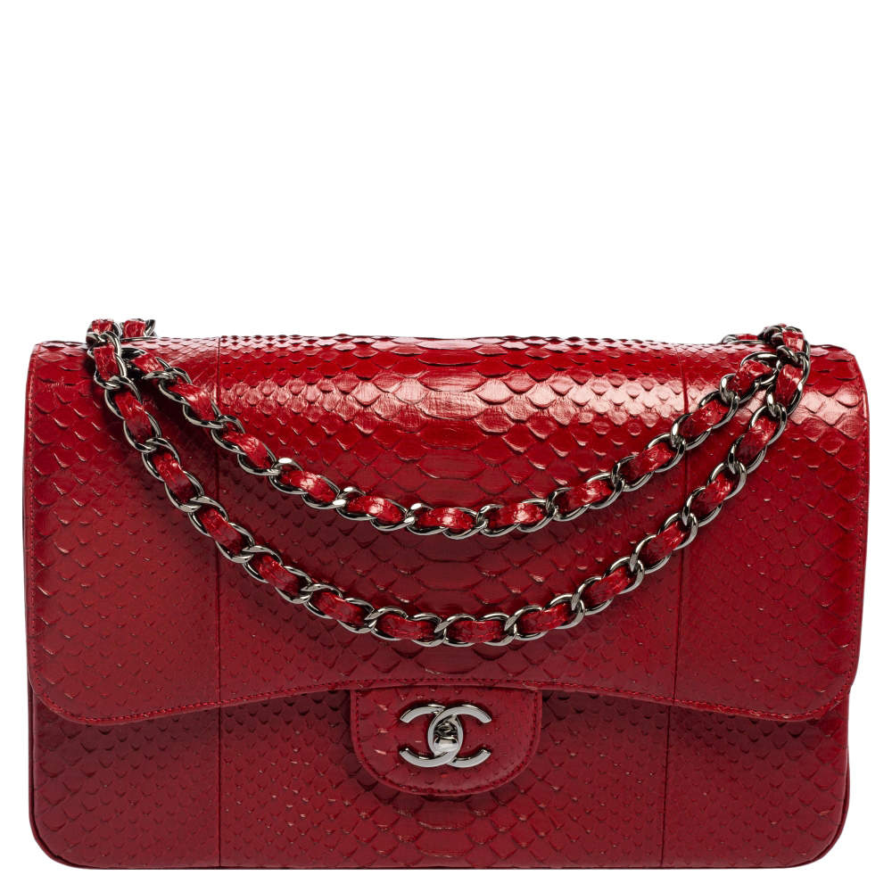 Chanel Red Python Leather Jumbo Classic Double Flap Bag Chanel | The ...